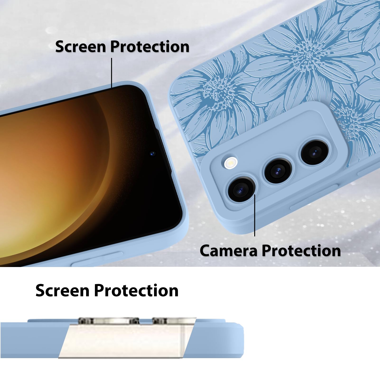 Foto 4 | Funda De Silicona Mzelq Con Estampado Floral Azul Para Samsung Galaxy S23 - Venta Internacional.