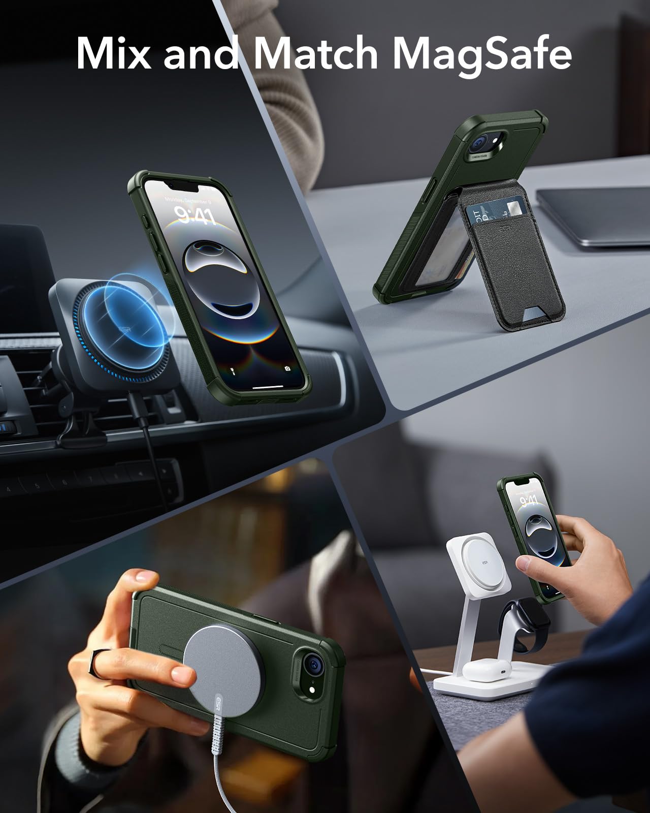 Foto 6 pulgar | Funda Esr Para Iphone 16e Cyber Series Con Magsafe Army Green - Venta Internacional.