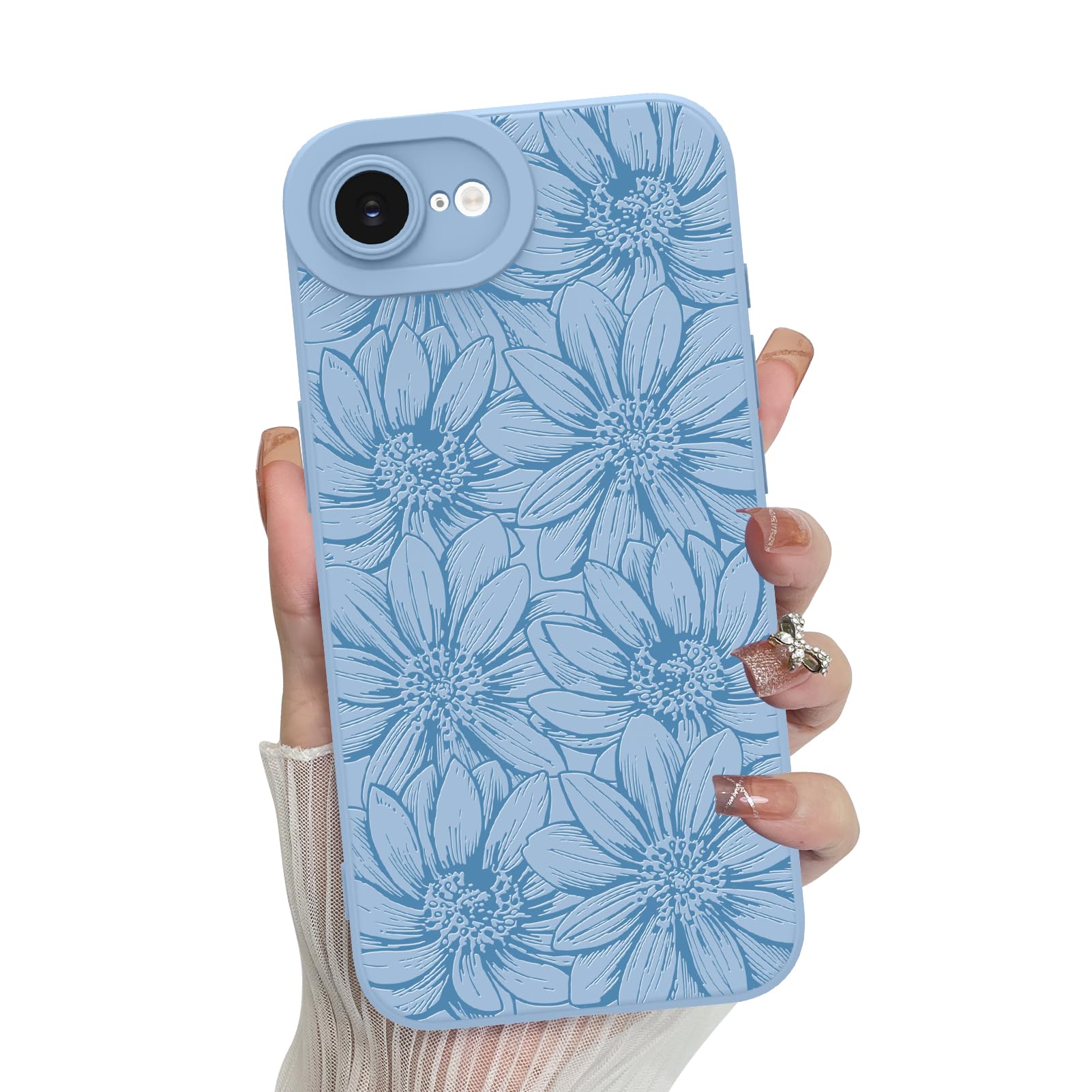 Foto 2 pulgar | Funda De Teléfono Mzelq Para Iphone 16e (silicona), Color Negro, Floral Y Azul - Venta Internacional.