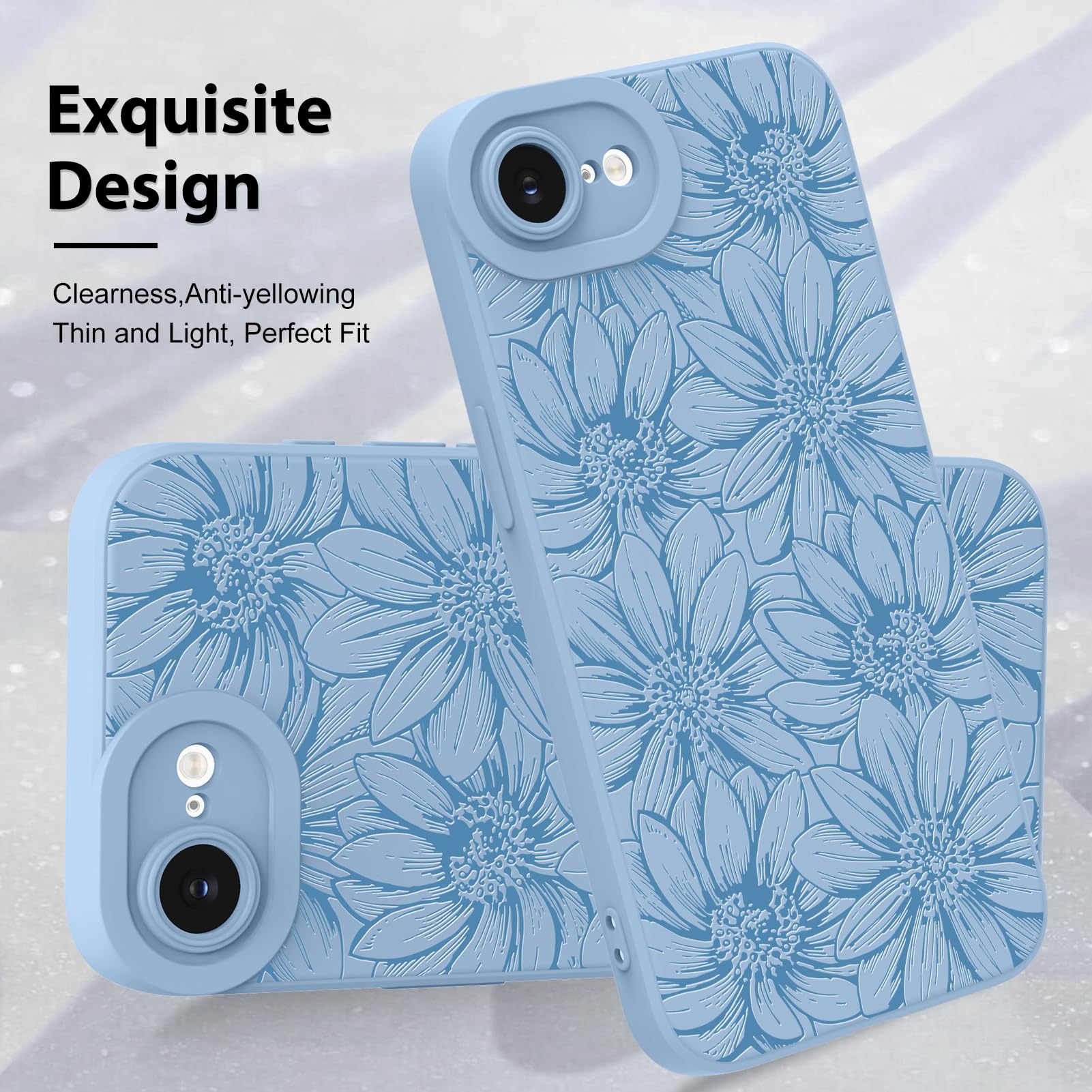 Foto 3 | Funda De Teléfono Mzelq Para Iphone 16e (silicona), Color Negro, Floral Y Azul - Venta Internacional.