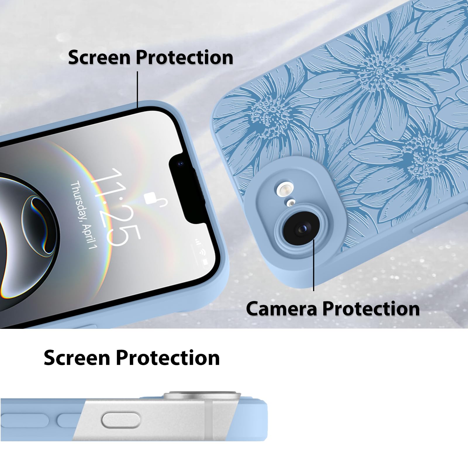 Foto 4 | Funda De Teléfono Mzelq Para Iphone 16e (silicona), Color Negro, Floral Y Azul - Venta Internacional.