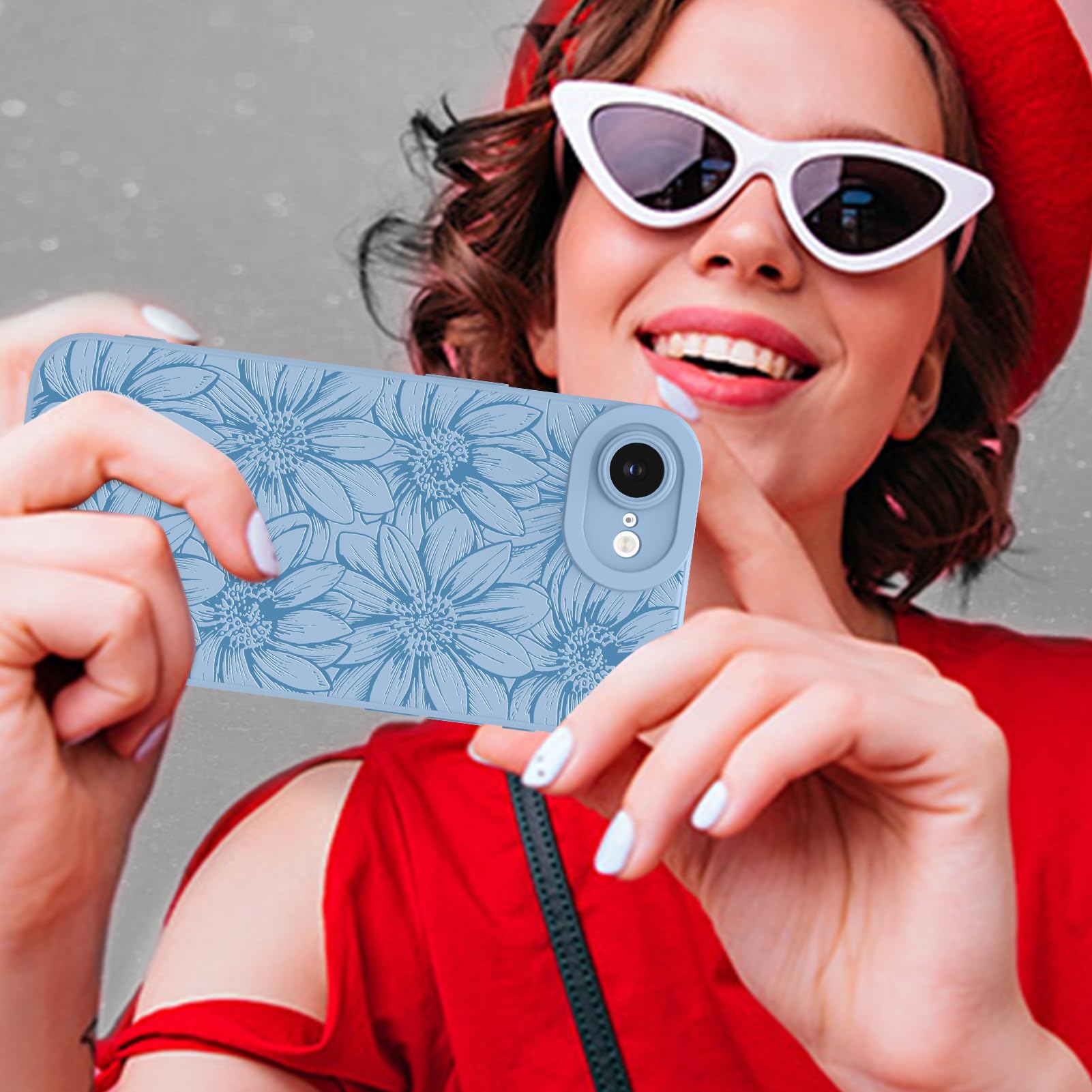 Foto 7 pulgar | Funda De Teléfono Mzelq Para Iphone 16e (silicona), Color Negro, Floral Y Azul - Venta Internacional.