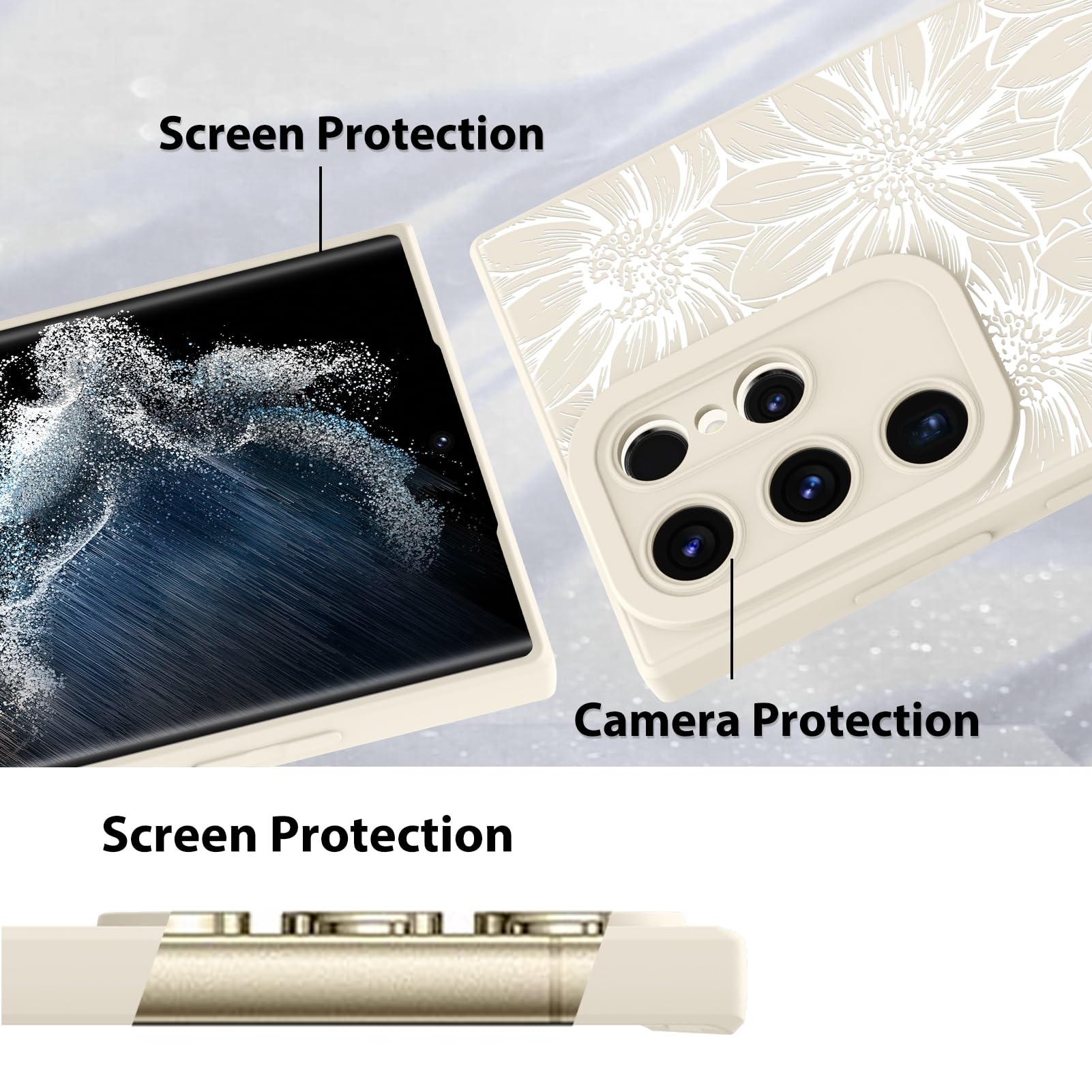 Foto 4 | Funda De Silicona Mzelq Con Estampado Floral Blanco Para Samsung Galaxy S22 Ultra - Venta Internacional.