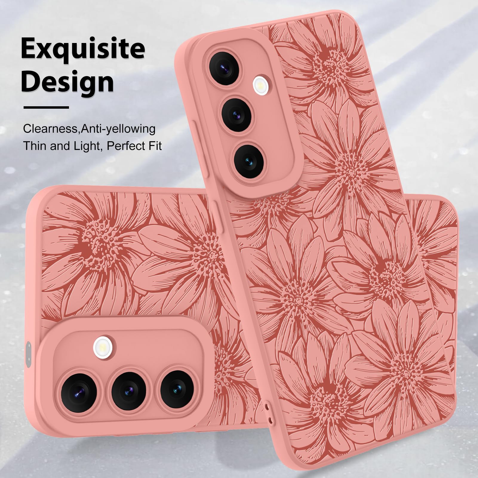 Foto 4 pulgar | Funda De Teléfono Mzelq De Silicona Con Estampado Floral Rosa Intenso Para Samsung S24 - Venta Internacional.