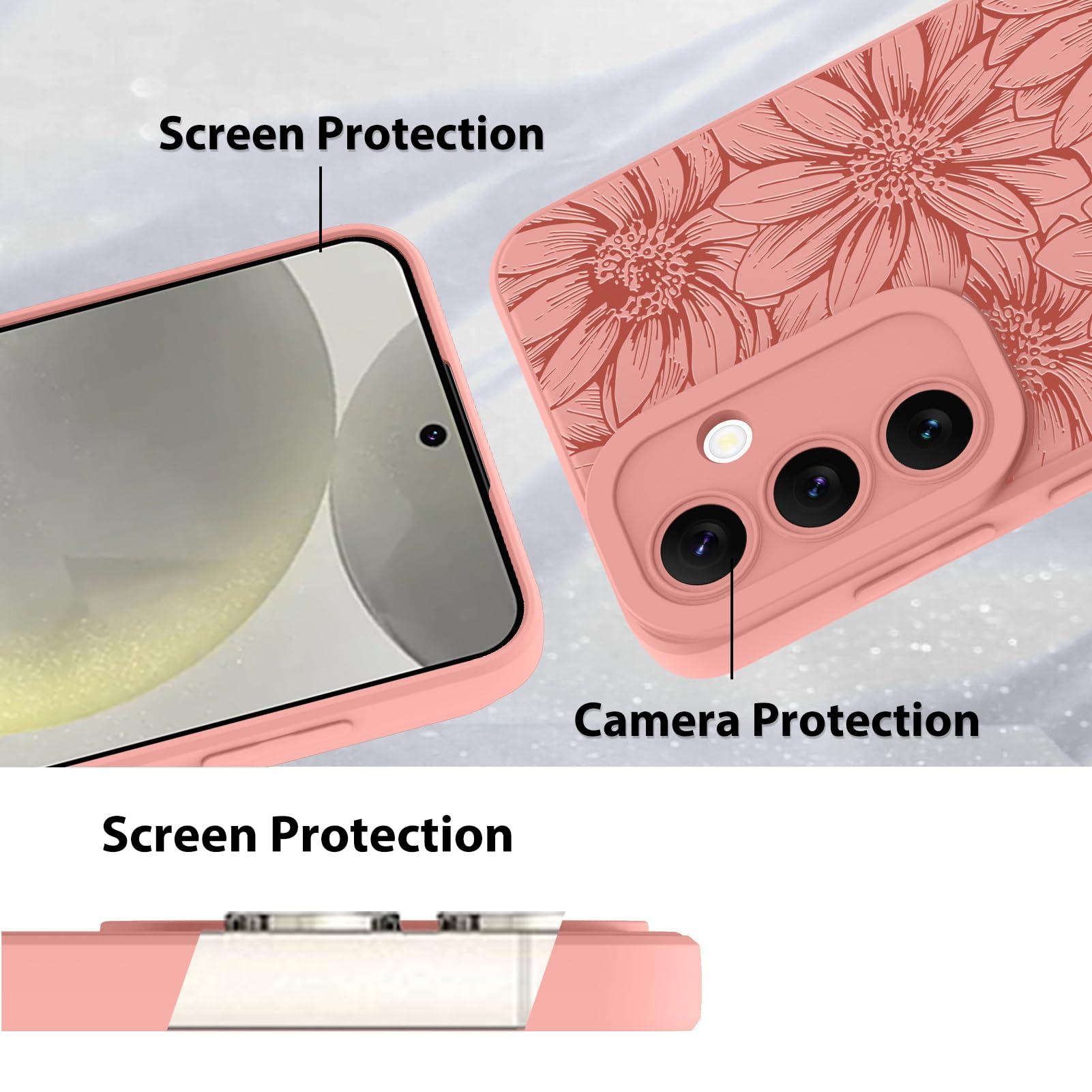 Foto 5 pulgar | Funda De Teléfono Mzelq De Silicona Con Estampado Floral Rosa Intenso Para Samsung S24 - Venta Internacional.