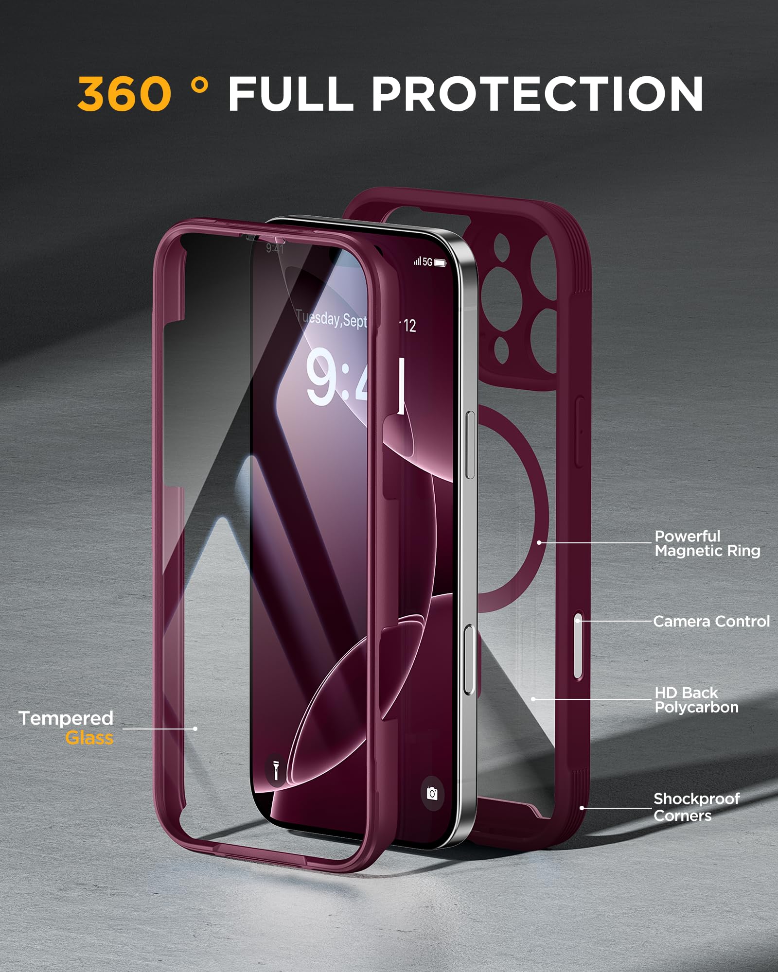 Foto 3 pulgar | Funda Magnética Miracase Para Iphone 16 Pro Con Protector De Pantalla - Venta Internacional.