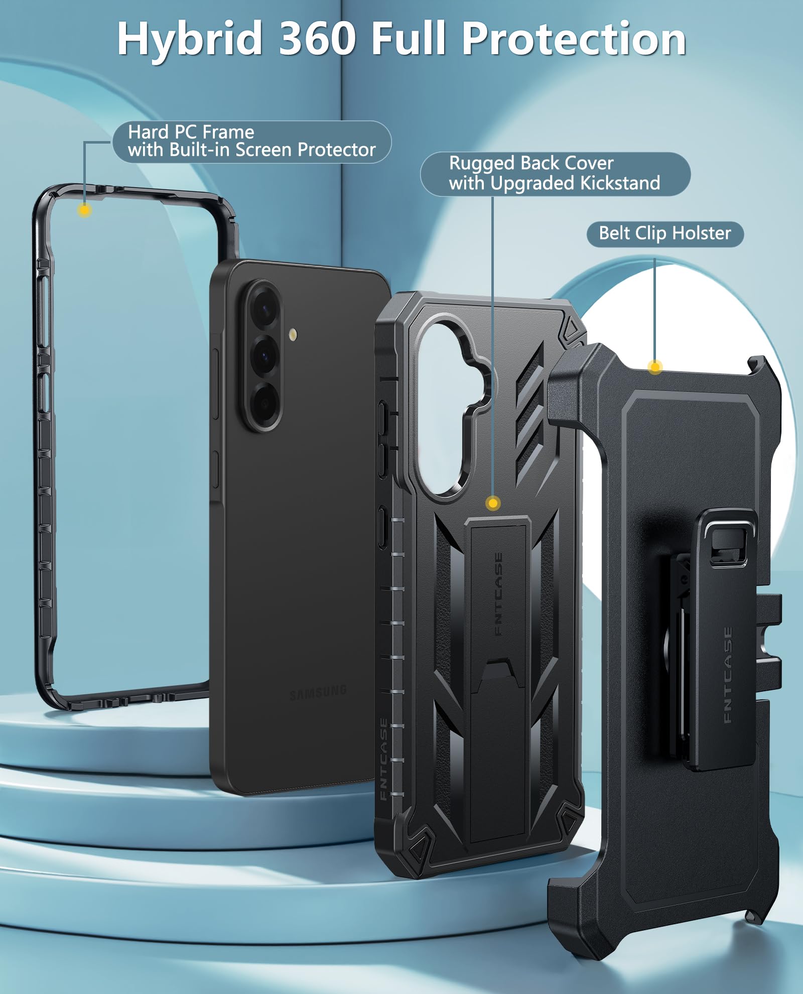 Foto 4 pulgar | Funda De Teléfono Fntcase Para Samsung Galaxy A36-5g Con Soporte Negro - Venta Internacional.
