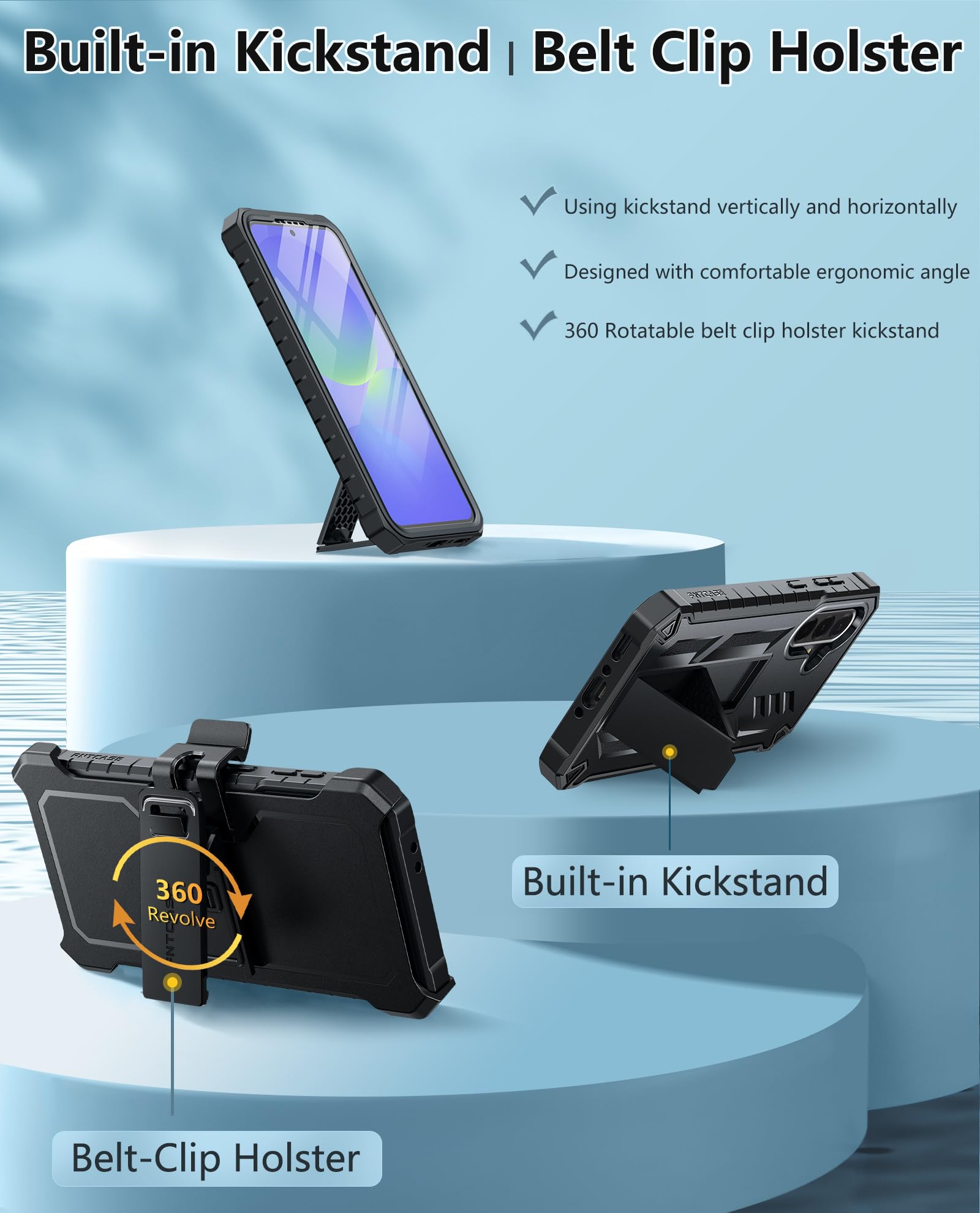 Foto 7 pulgar | Funda De Teléfono Fntcase Para Samsung Galaxy A36-5g Con Soporte Negro - Venta Internacional.