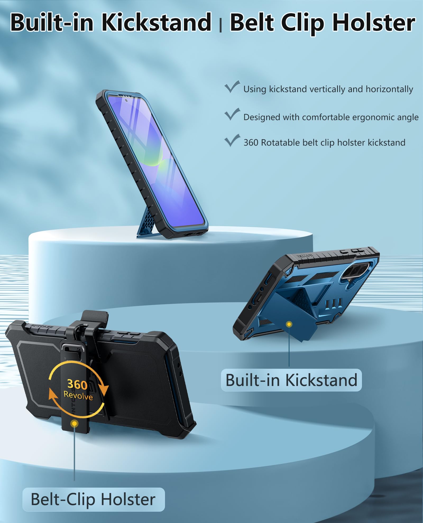 Foto 7 pulgar | Funda De Teléfono Fntcase Para Samsung Galaxy A36-5g Con Soporte Azul - Venta Internacional.