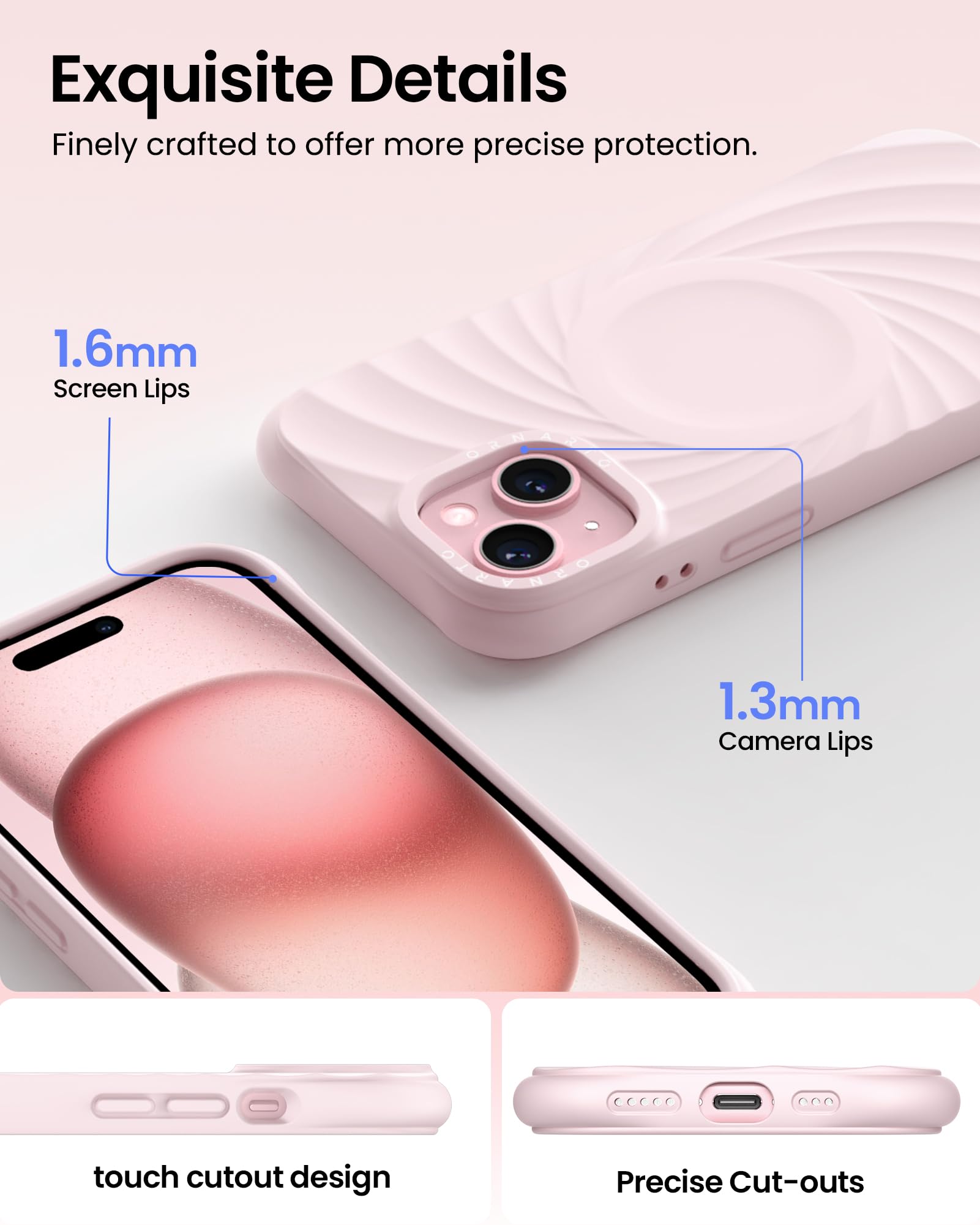 Foto 5 pulgar | Funda Ornarto Vortuxe Para Iphone 15 6.1 Pink Quartz - Venta Internacional.