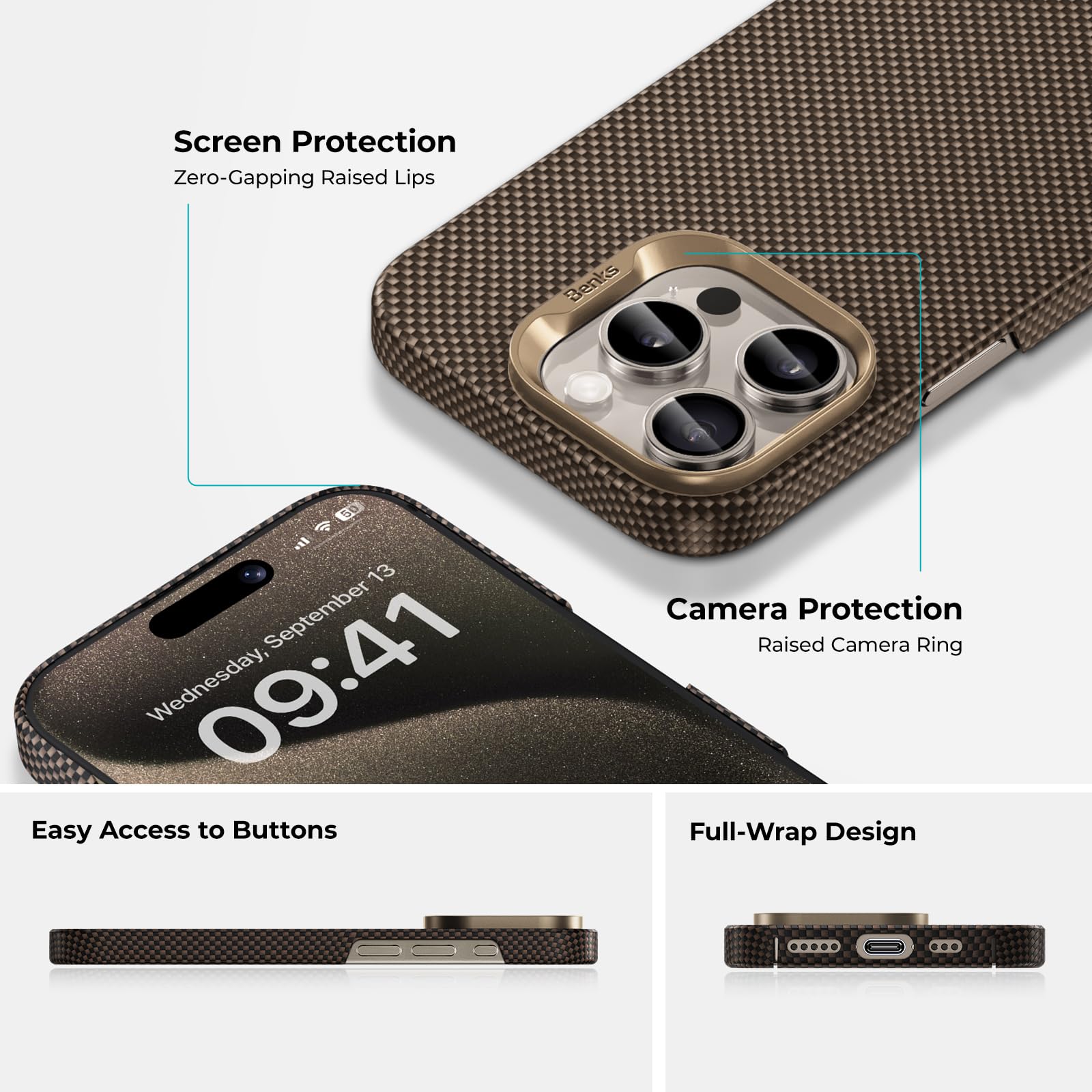 Foto 3 pulgar | Funda Benks Para Iphone 15 Pro Armortint Armorair Dawnlight Gold - Venta Internacional.