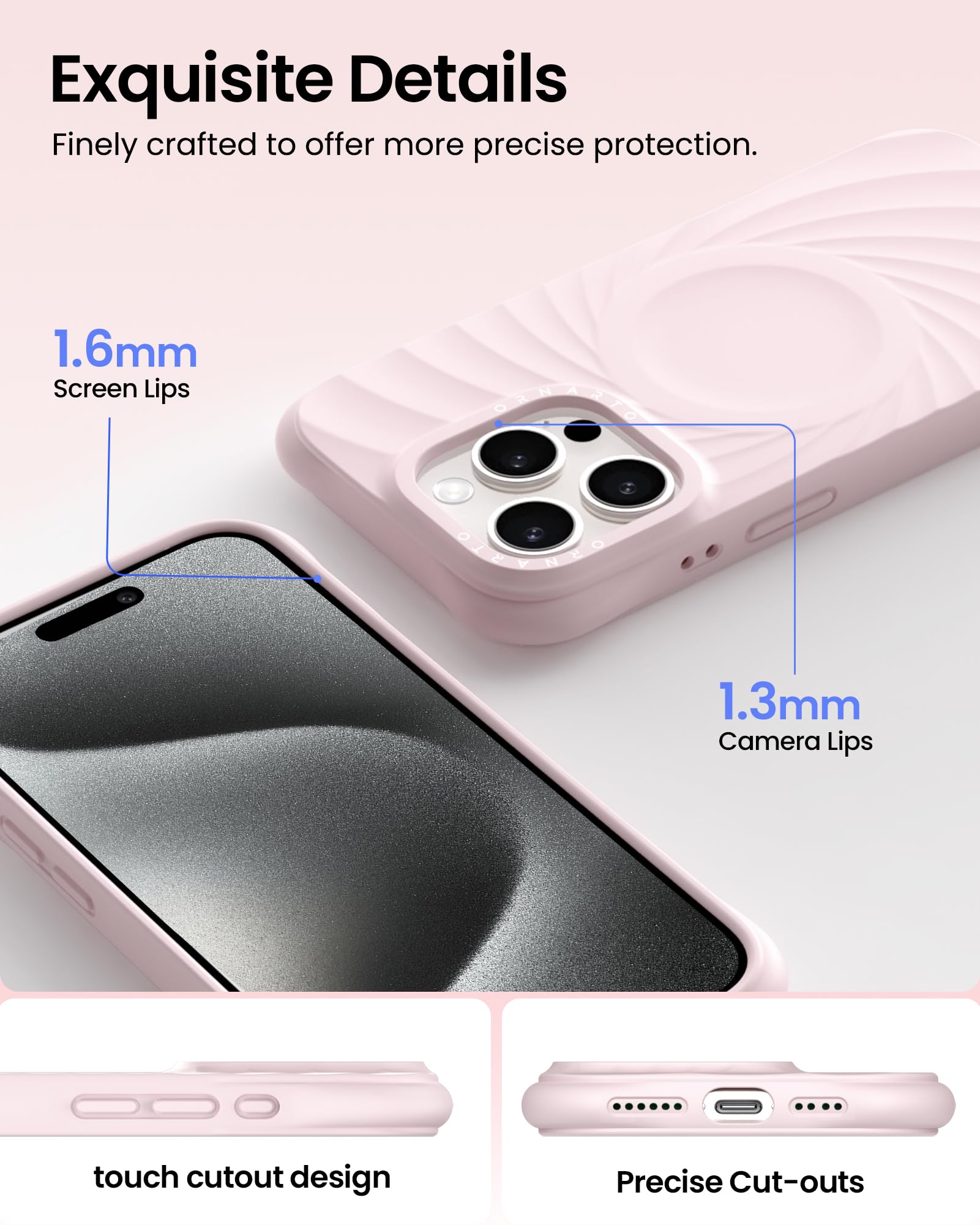 Foto 5 pulgar | Funda De Teléfono Ornarto Vortuxe Para Iphone 15 Pro Pink Quartz - Venta Internacional.