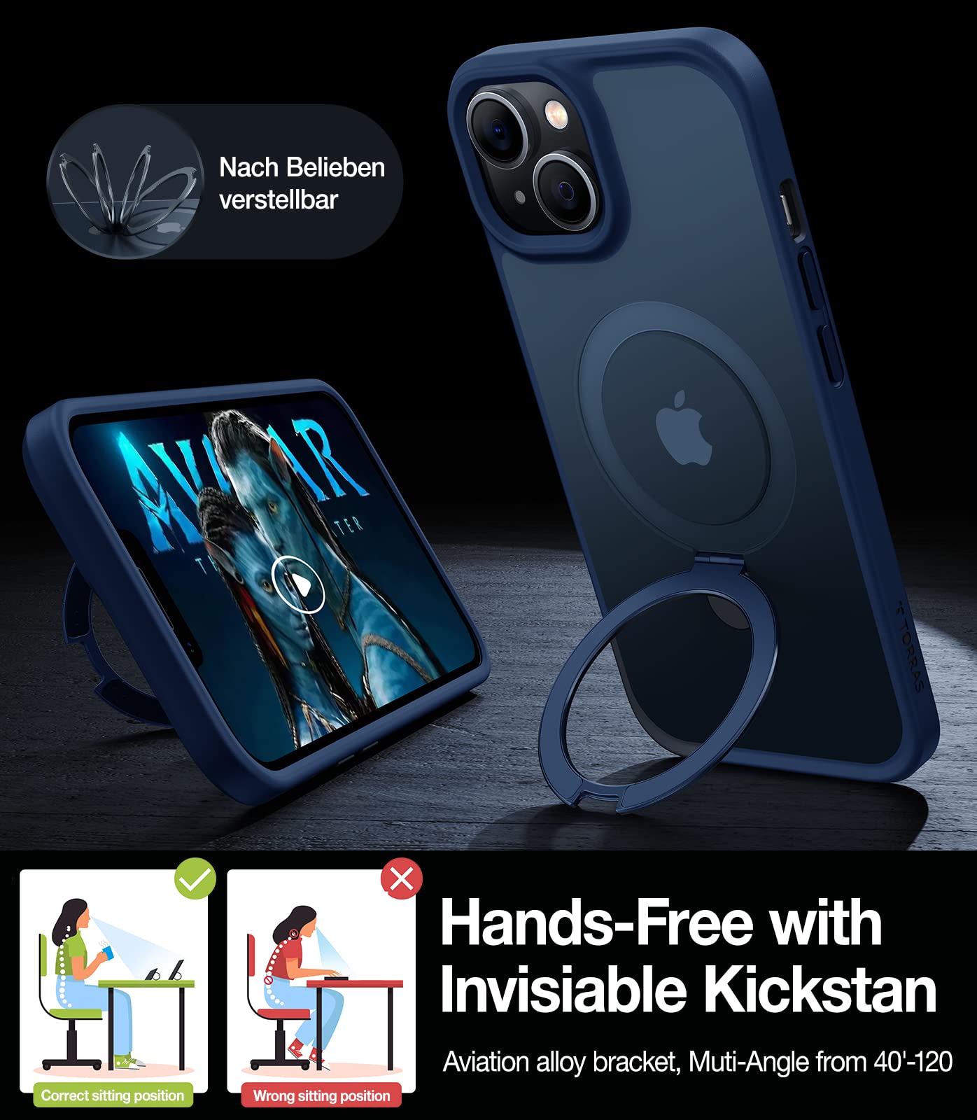 Foto 5 pulgar | Funda De Teléfono Torras Ostand Series Con Soporte Magnético Para Iphone 13/14 6.1, Color Azul Marino - Venta Inte