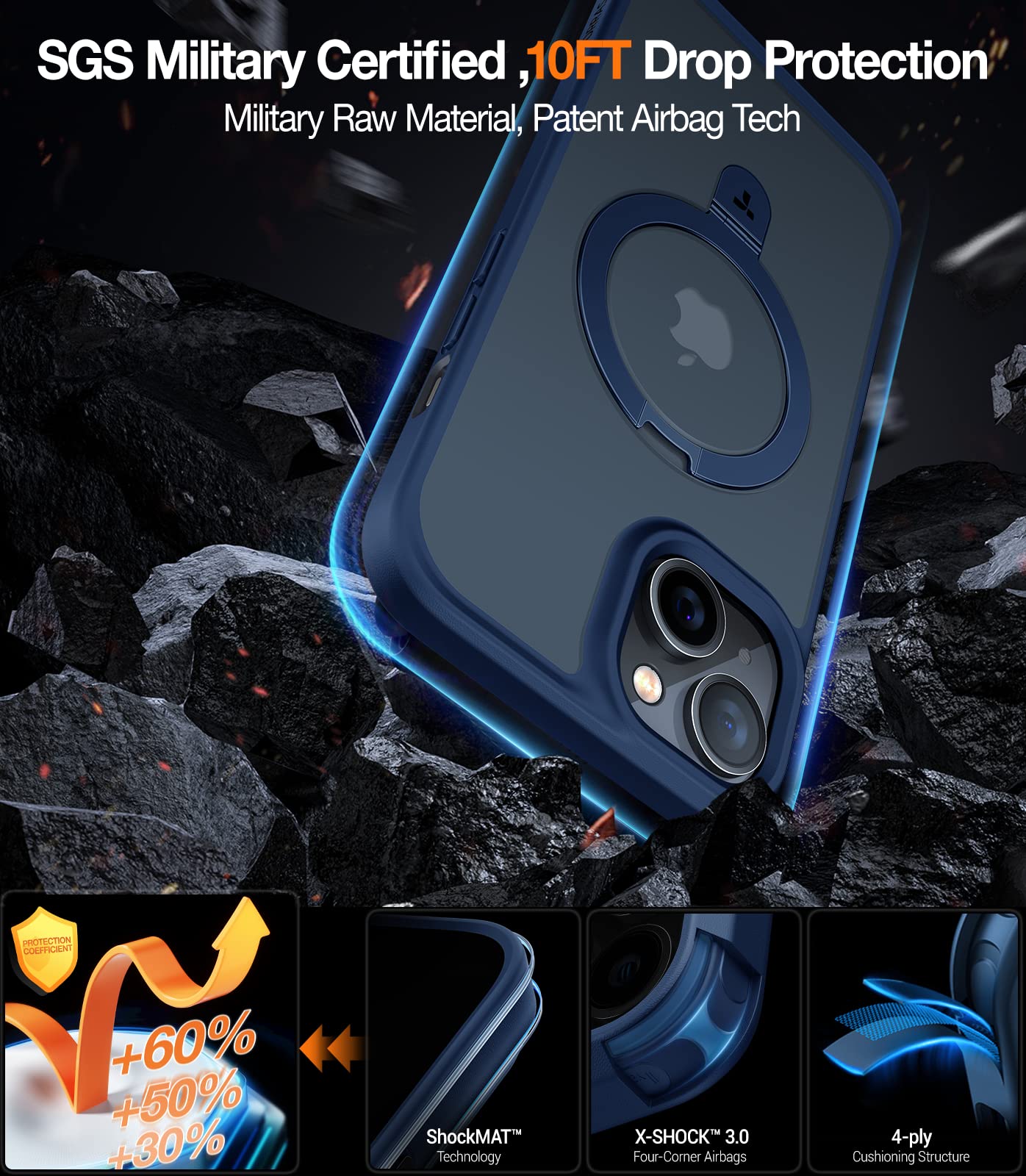 Foto 6 pulgar | Funda De Teléfono Torras Ostand Series Con Soporte Magnético Para Iphone 13/14 6.1, Color Azul Marino - Venta Inte