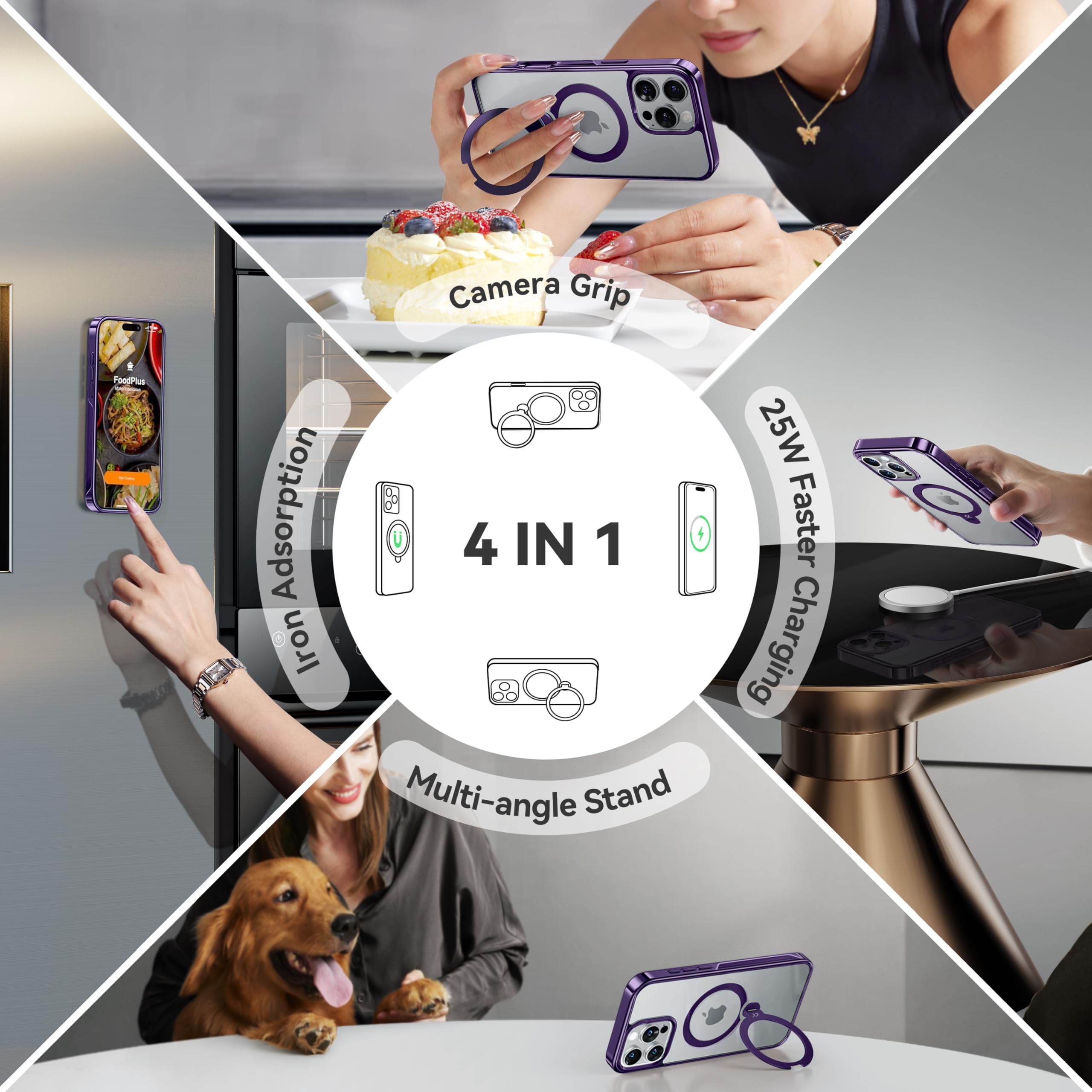 Foto 7 pulgar | Funda Casekoo Titanium Para Iphone 16 Pro Con Soporte Morado - Venta Internacional.
