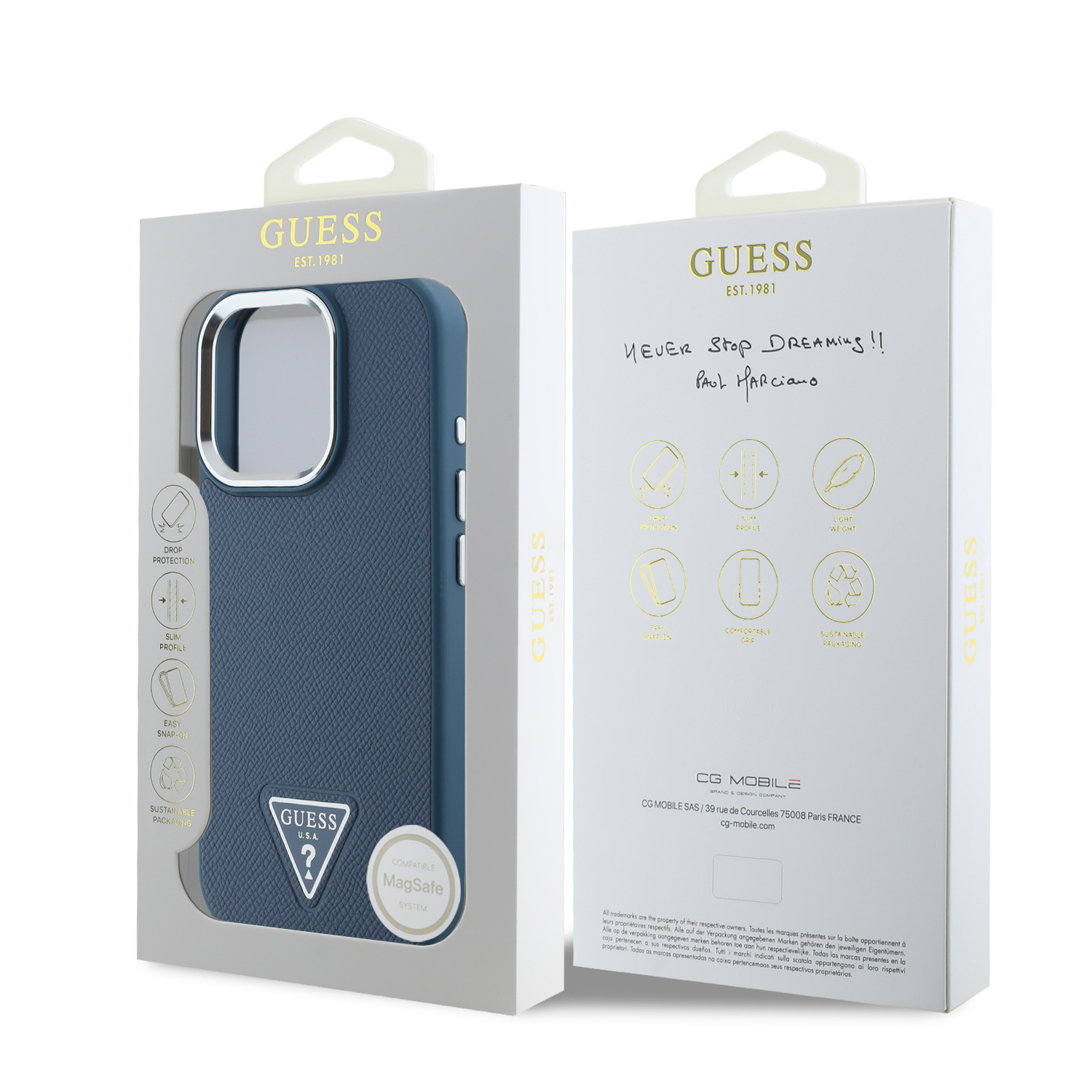 Foto 9 pulgar | Funda Original Guess Saffiano Con Logo Triángulo Para Iphone 16 Pro Max Azul