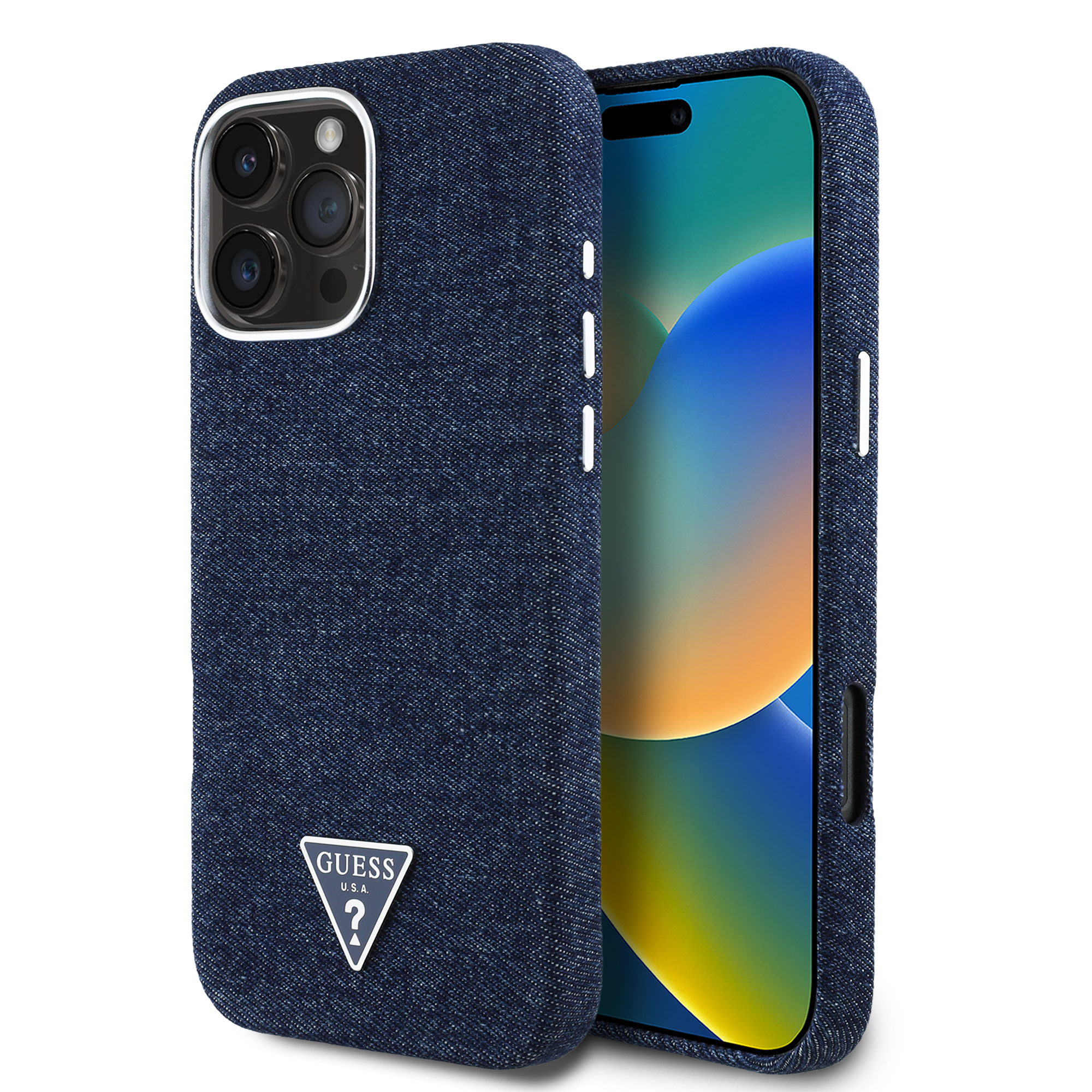 Foto 2 pulgar | Funda Original Guess Mezclilla Triángulo Para Iphone 16 Pro Max - Azul