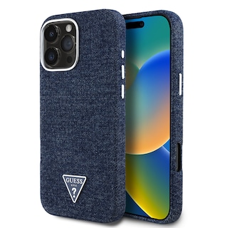 Foto 1 | Funda Original Guess Mezclilla Triángulo Para Iphone 16 Pro Max - Azul