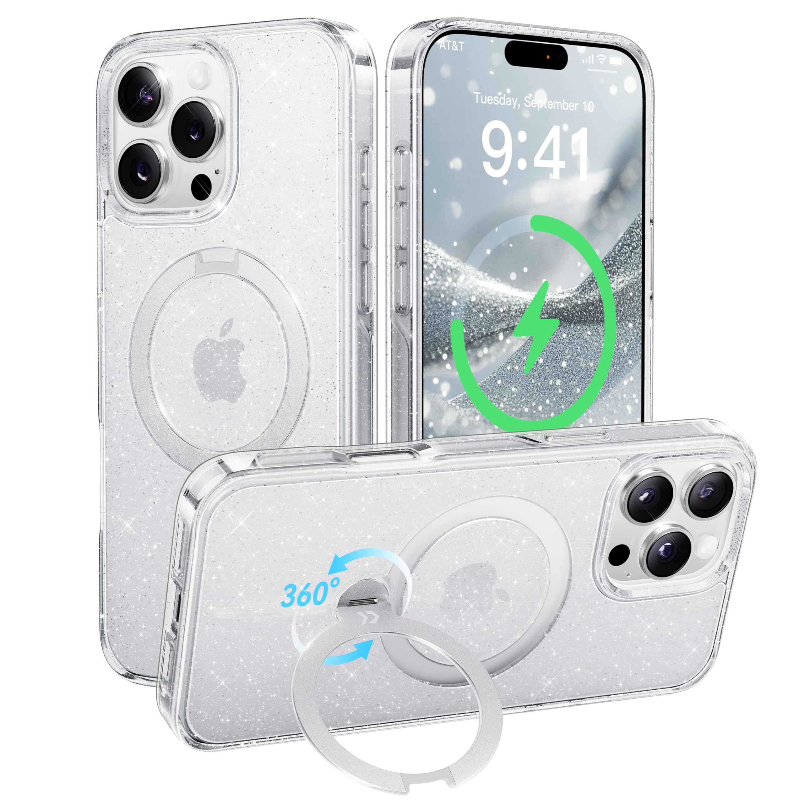 Funda De Teléfono Casekoo Glitter 360° Con Función Atril Para Iphone 16 Pro Max - Venta Internacional.