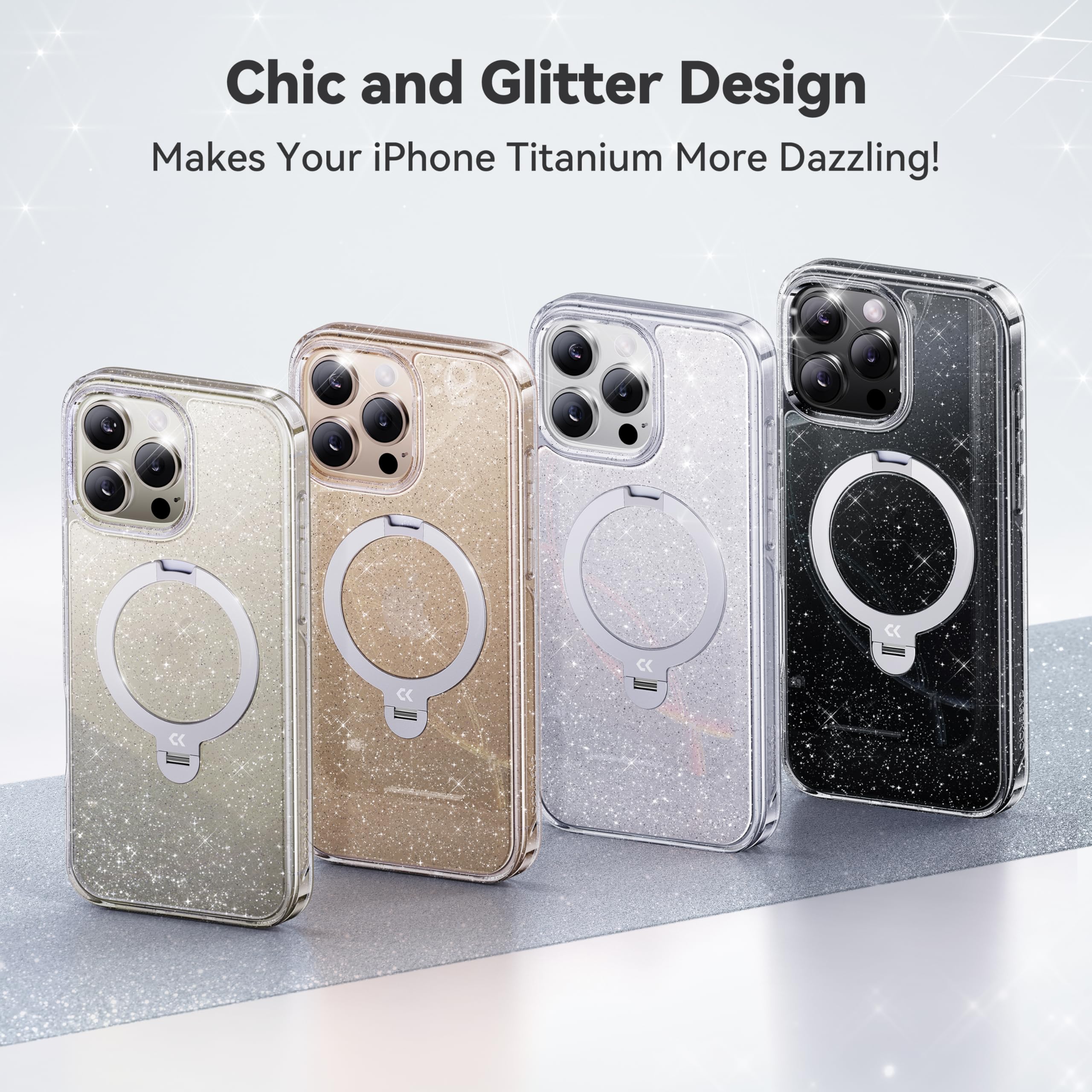 Foto 3 pulgar | Funda De Teléfono Casekoo Glitter 360° Con Función Atril Para Iphone 16 Pro Max - Venta Internacional.
