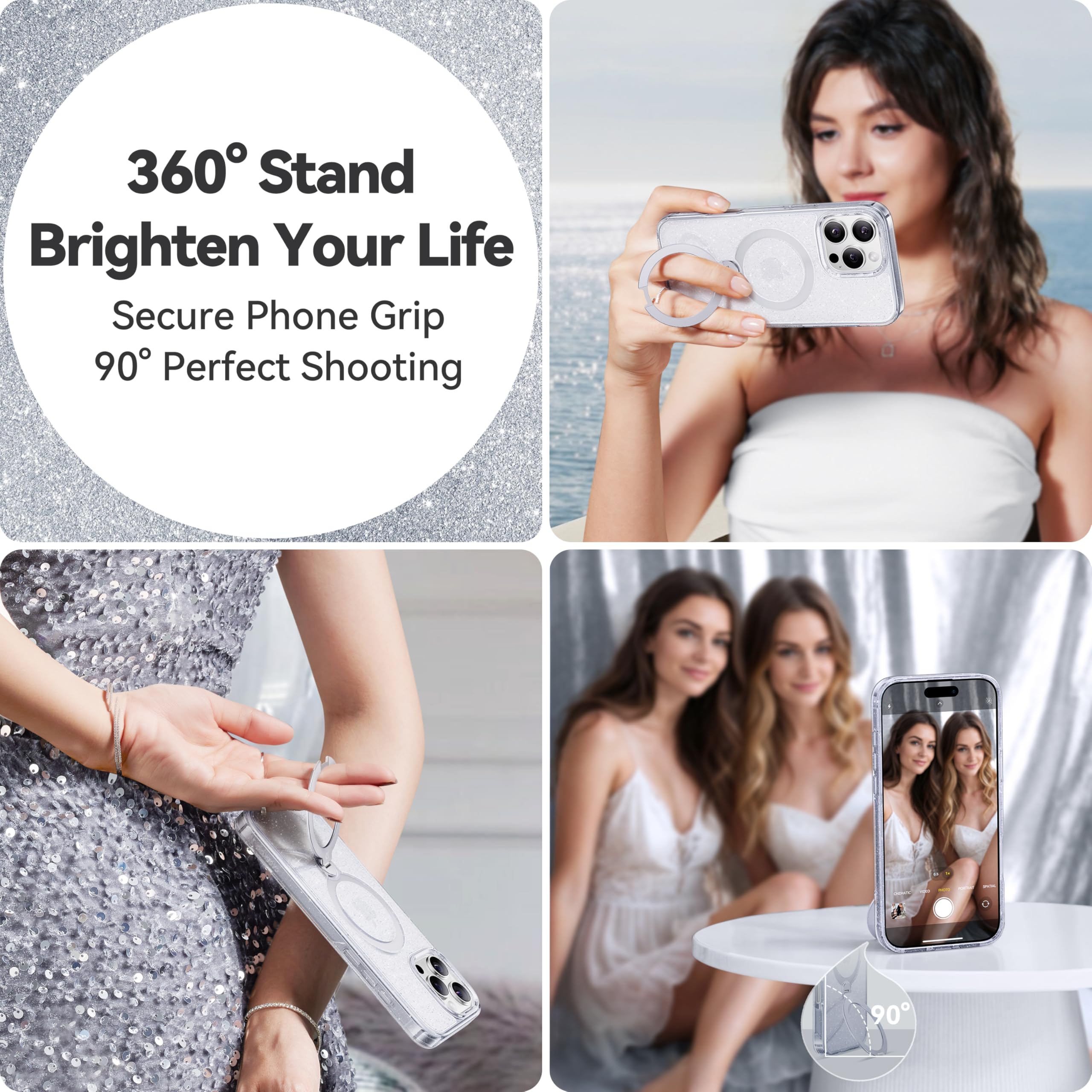 Foto 4 pulgar | Funda De Teléfono Casekoo Glitter 360° Con Función Atril Para Iphone 16 Pro Max - Venta Internacional.