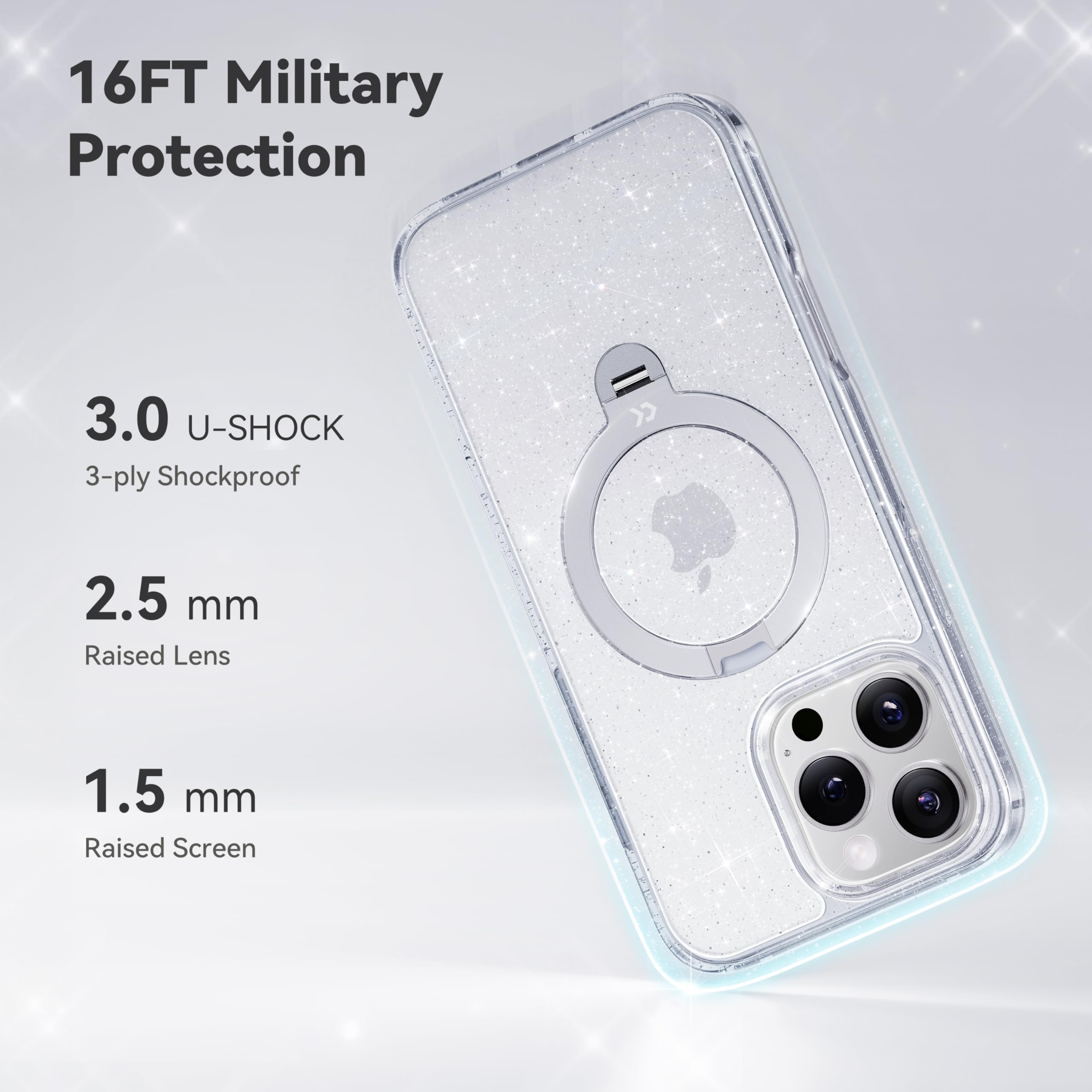 Foto 7 pulgar | Funda De Teléfono Casekoo Glitter 360° Con Función Atril Para Iphone 16 Pro Max - Venta Internacional.