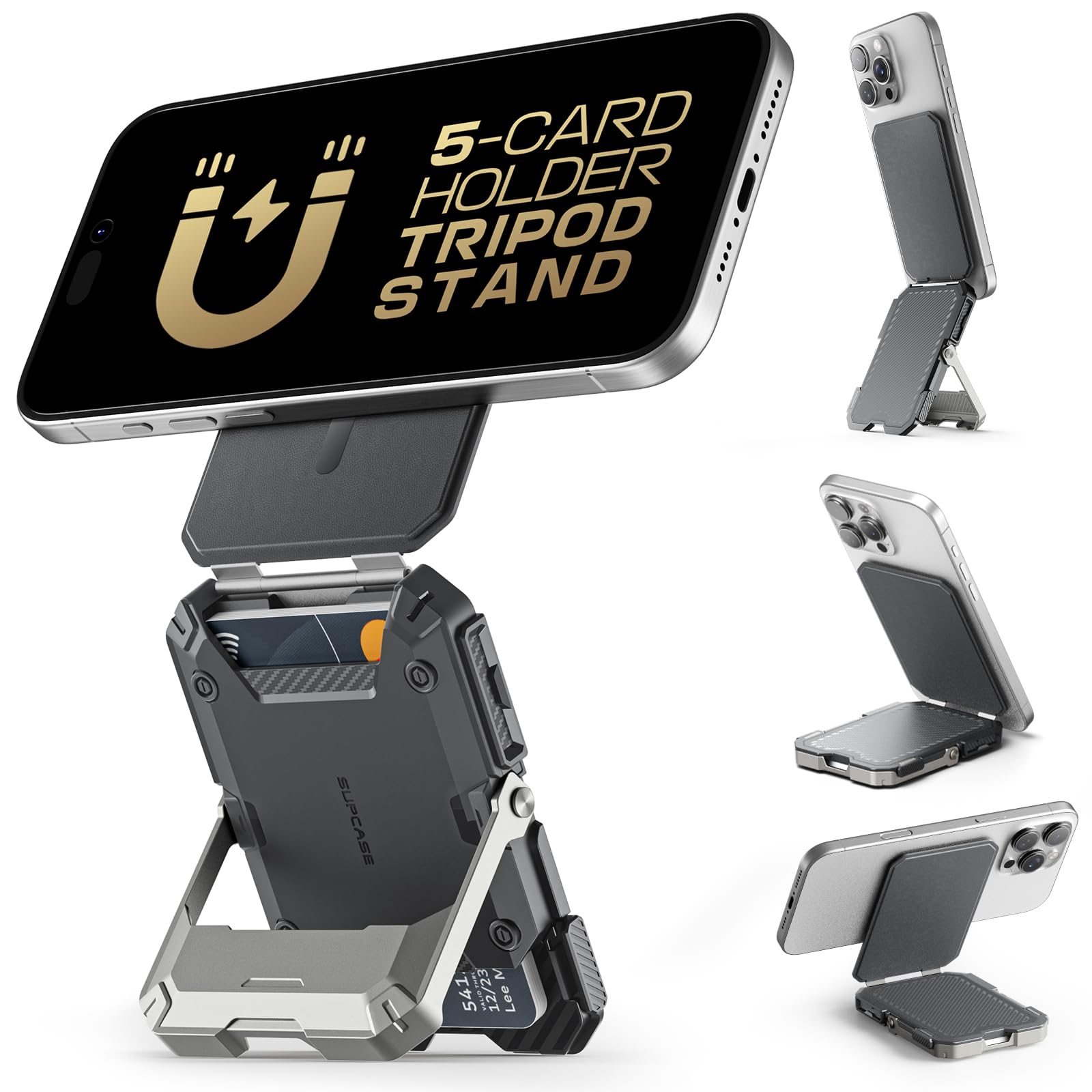 Soporte Magnético Tipo Cartera Supcase Para Iphone 16/15/14/13/12 Plateado - Venta Internacional.