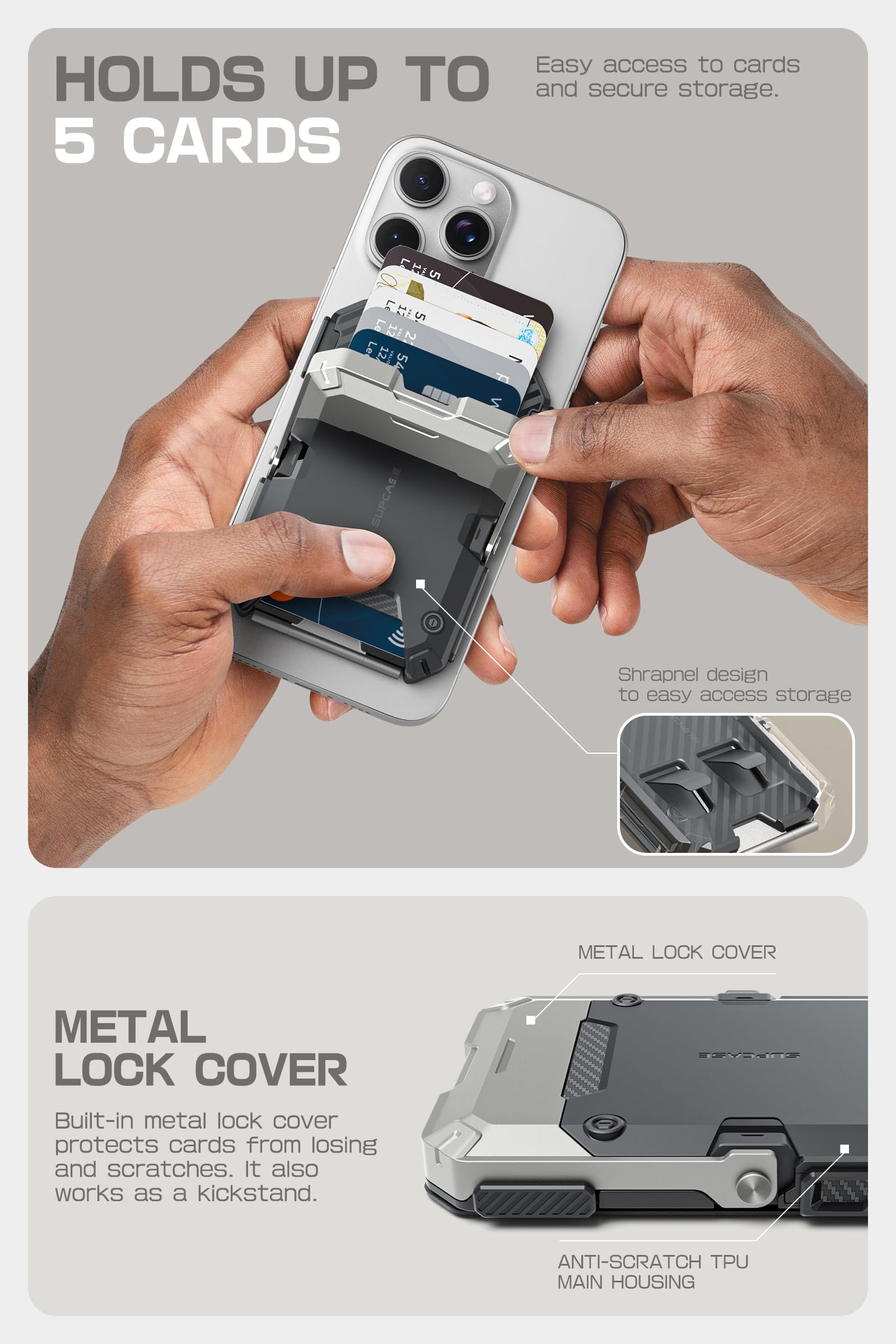 Foto 5 pulgar | Soporte Magnético Tipo Cartera Supcase Para Iphone 16/15/14/13/12 Plateado - Venta Internacional.