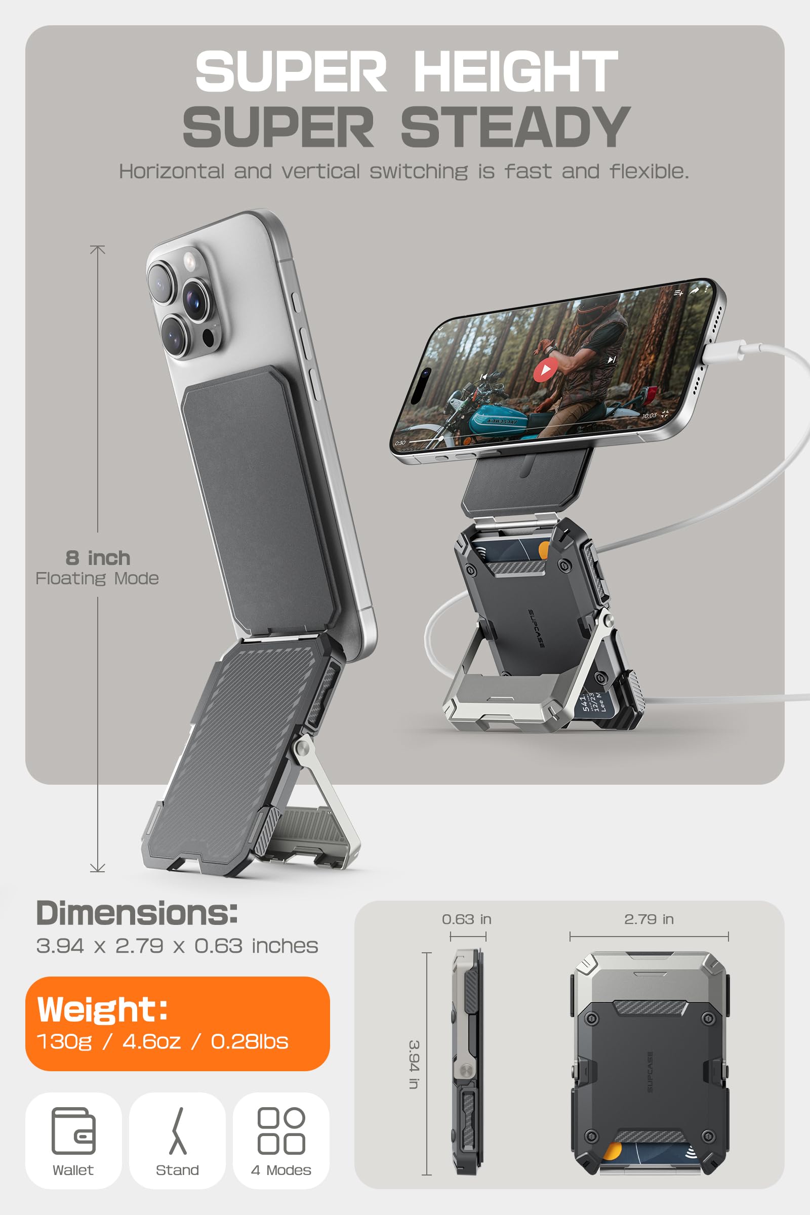 Foto 5 | Soporte Magnético Tipo Cartera Supcase Para Iphone 16/15/14/13/12 Plateado - Venta Internacional.