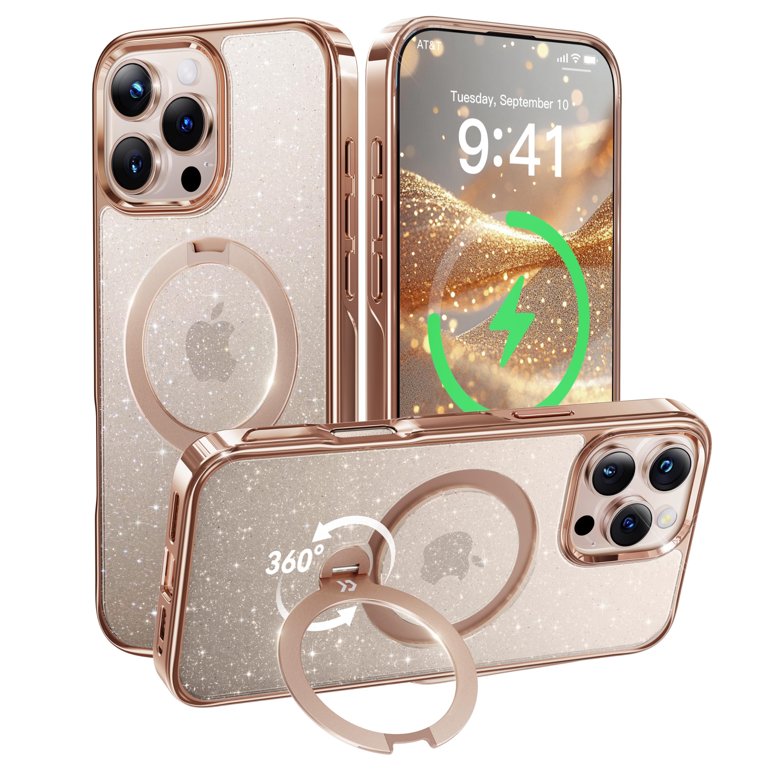 Funda De Teléfono Casekoo Glitter 360° Con Función Atril Para Iphone 16 Pro Max - Venta Internacional.