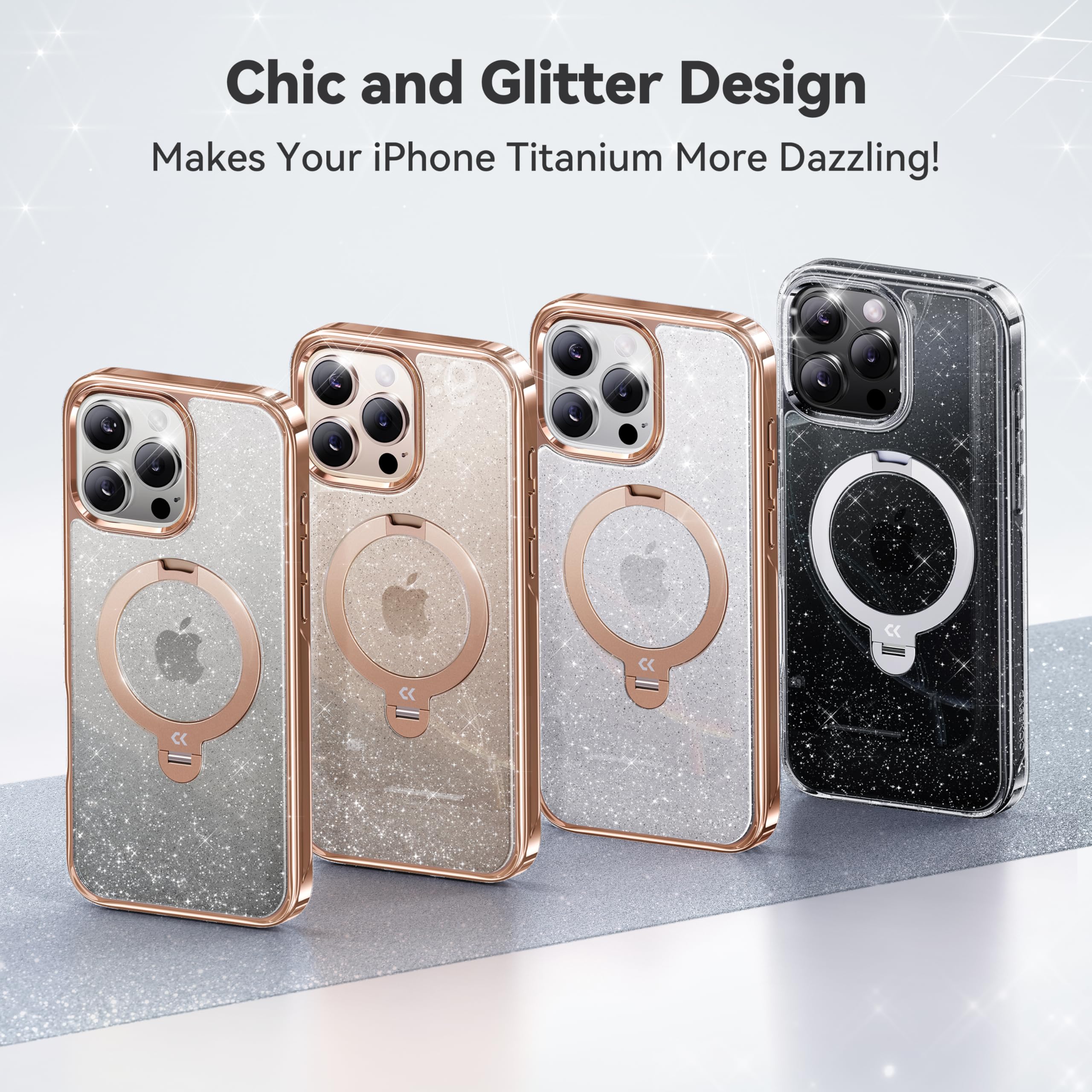 Foto 3 pulgar | Funda De Teléfono Casekoo Glitter 360° Con Función Atril Para Iphone 16 Pro Max - Venta Internacional.