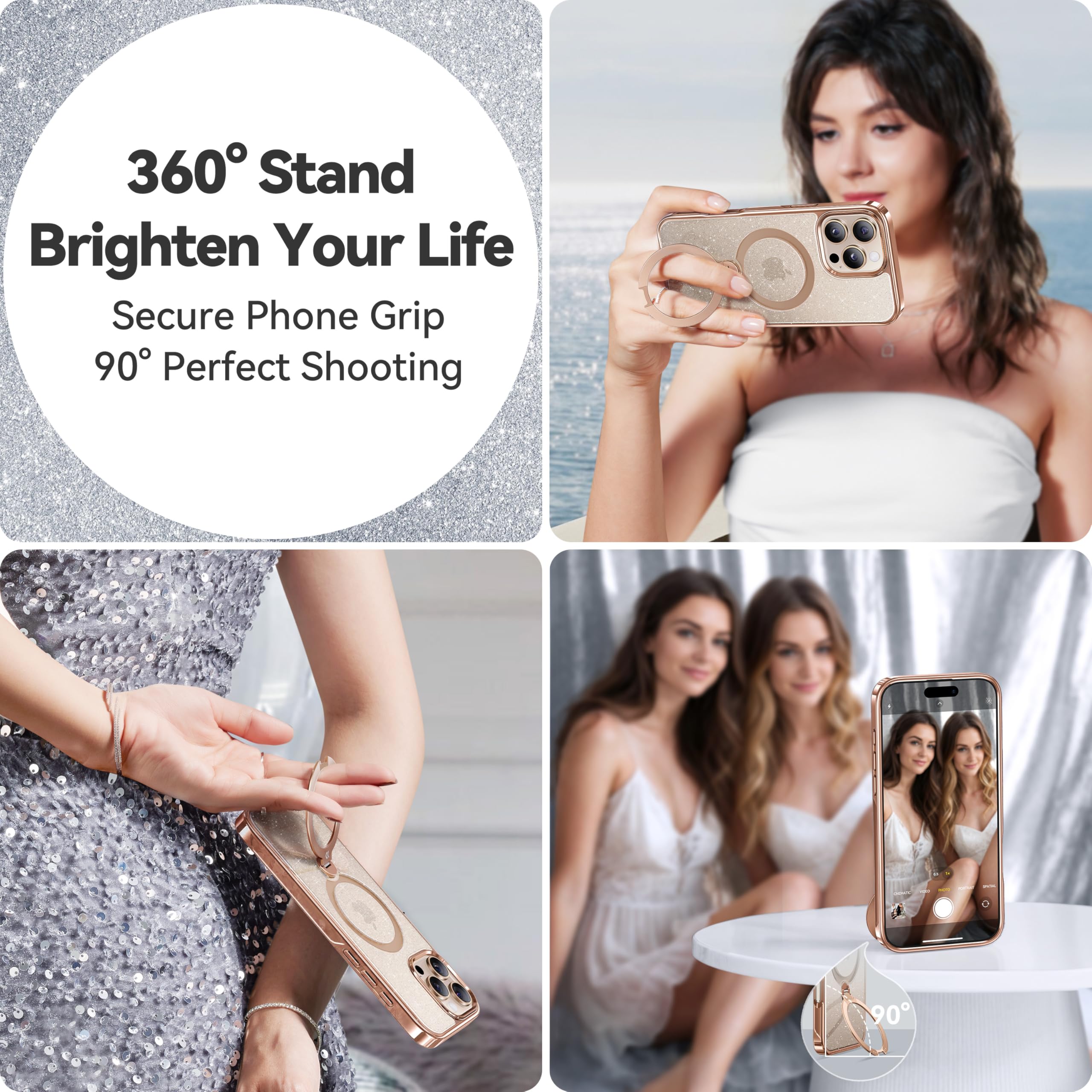 Foto 4 pulgar | Funda De Teléfono Casekoo Glitter 360° Con Función Atril Para Iphone 16 Pro Max - Venta Internacional.