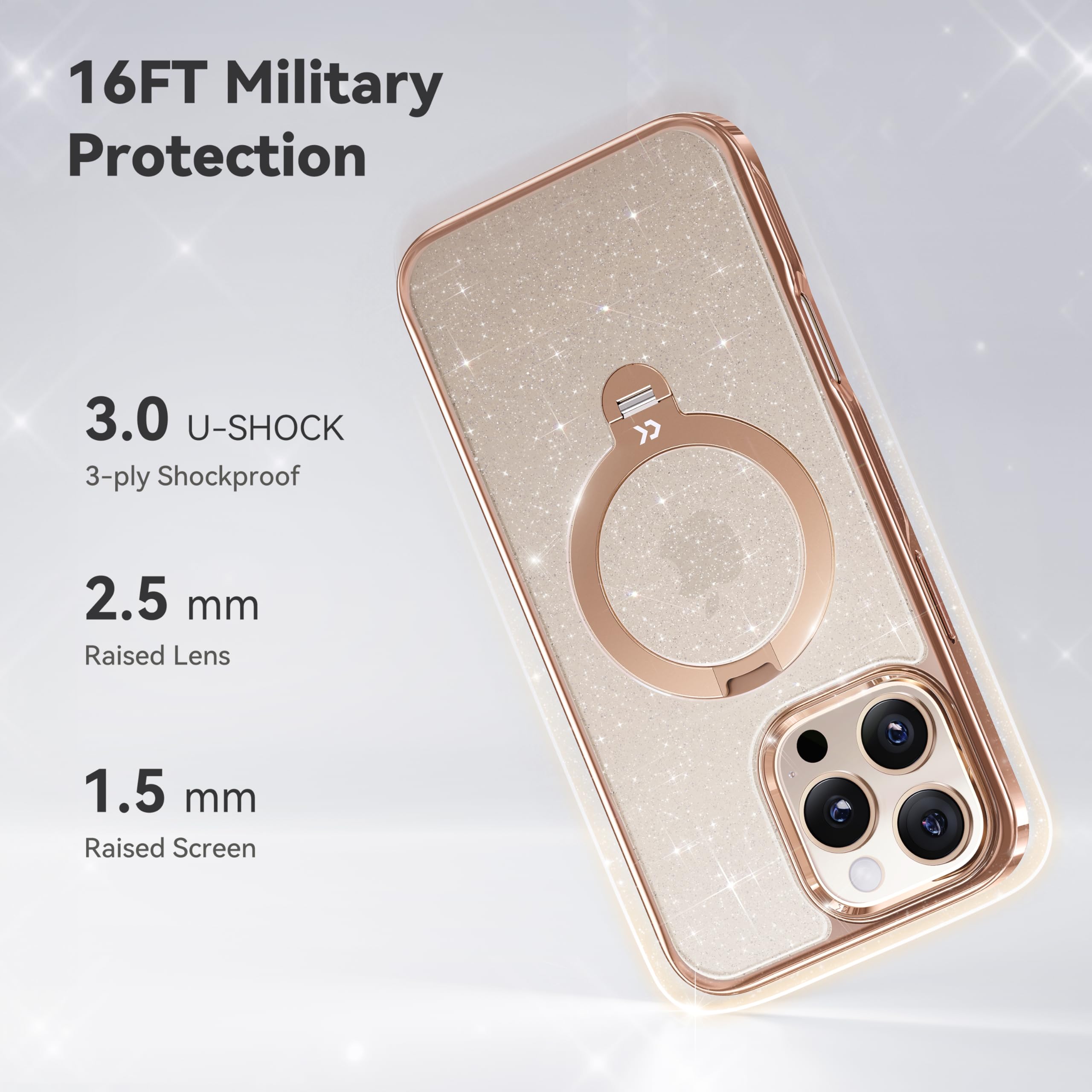 Foto 7 pulgar | Funda De Teléfono Casekoo Glitter 360° Con Función Atril Para Iphone 16 Pro Max - Venta Internacional.