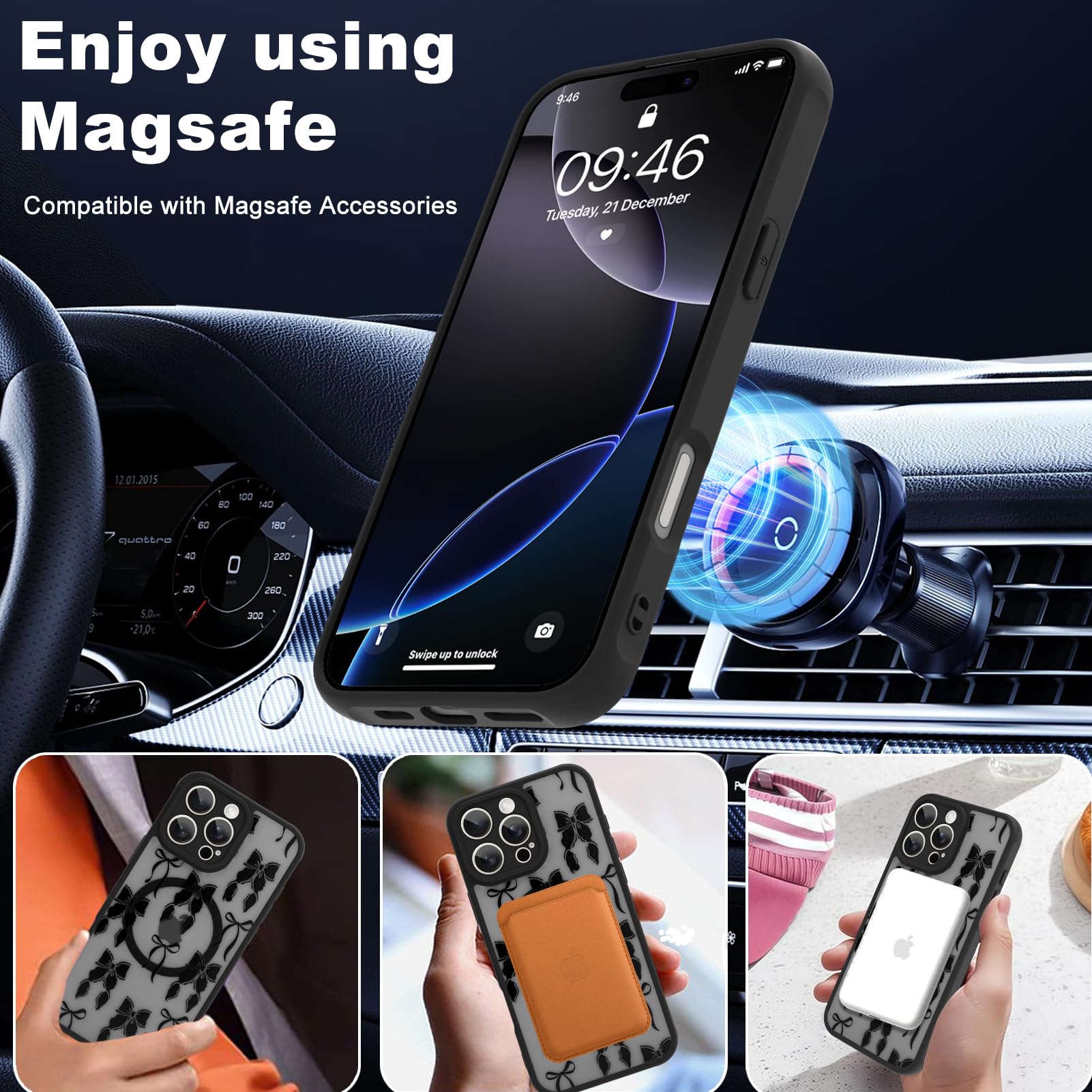 Foto 6 pulgar | Funda De Teléfono Aigomara Para Iphone 16 Pro Con Magsafe Black Bowknot - Venta Internacional.