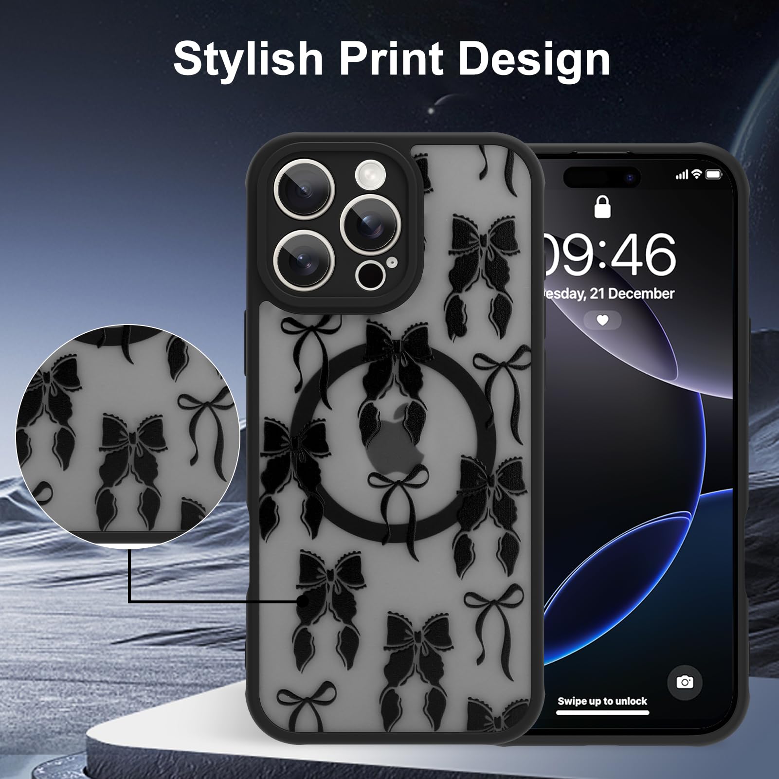 Foto 7 pulgar | Funda De Teléfono Aigomara Para Iphone 16 Pro Con Magsafe Black Bowknot - Venta Internacional.
