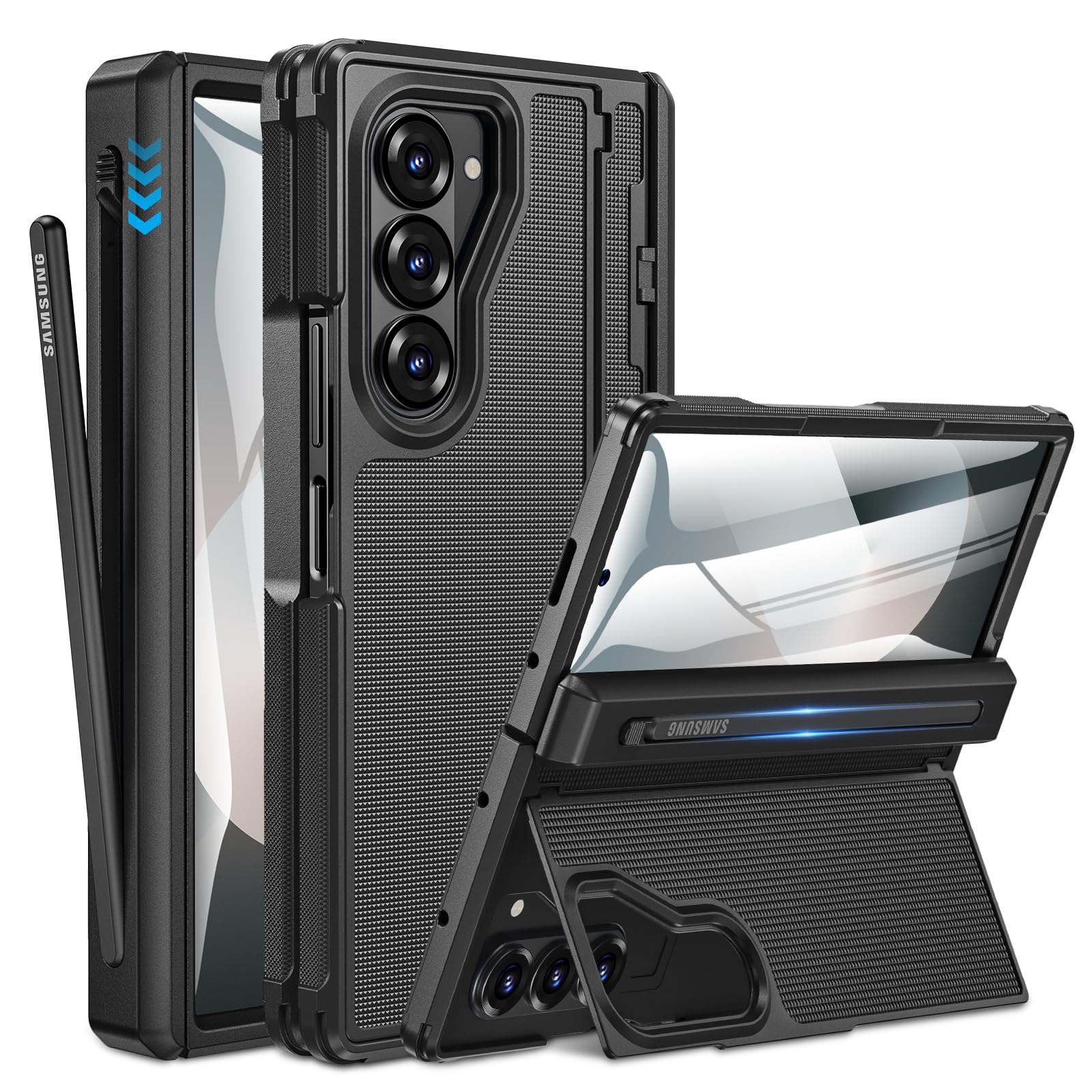 Funda Caka Para Samsung Galaxy Z Fold 6 Con Soporte Para Bolígrafos, Color Negro - Venta Internacional.