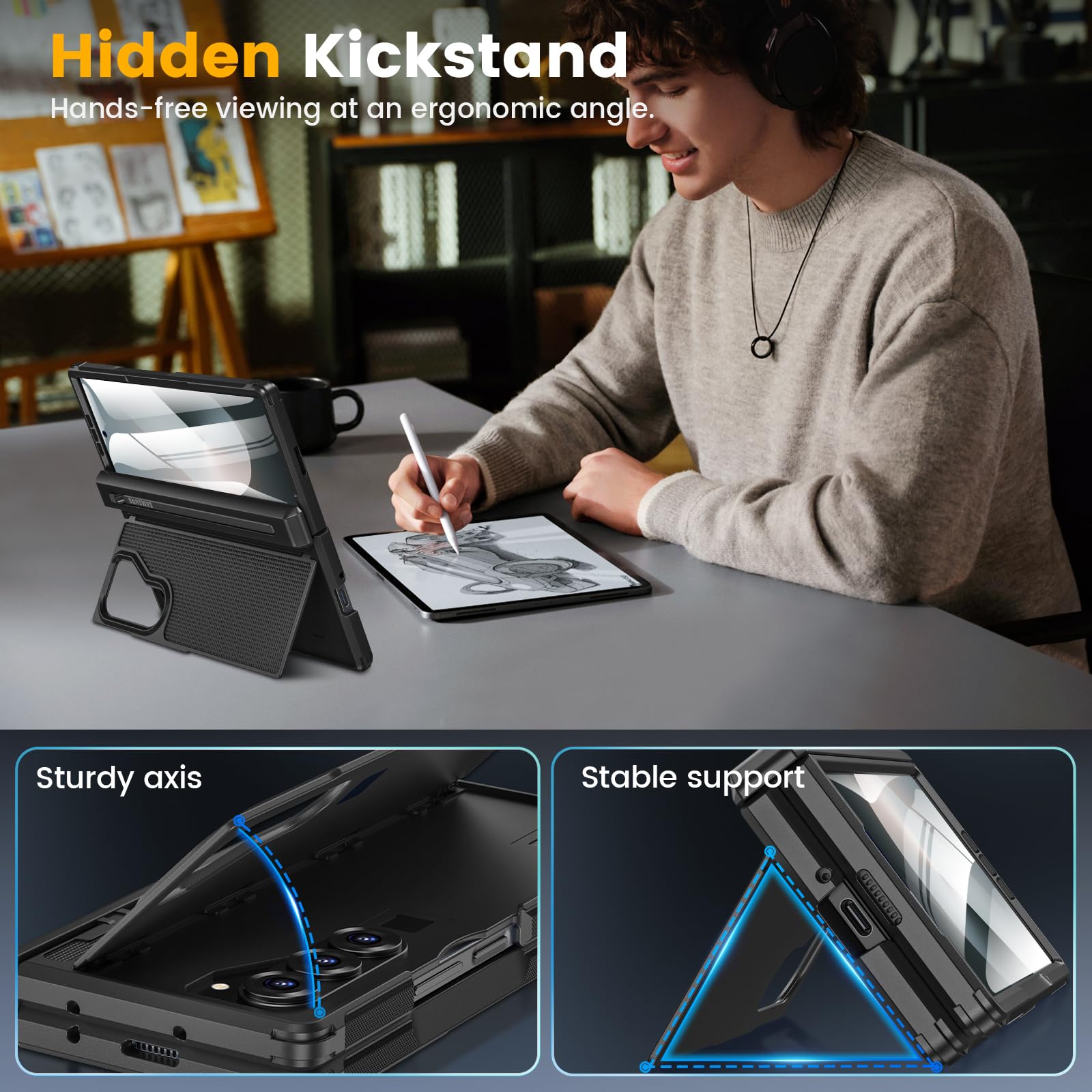 Foto 3 pulgar | Funda Caka Para Samsung Galaxy Z Fold 6 Con Soporte Para Bolígrafos, Color Negro - Venta Internacional.