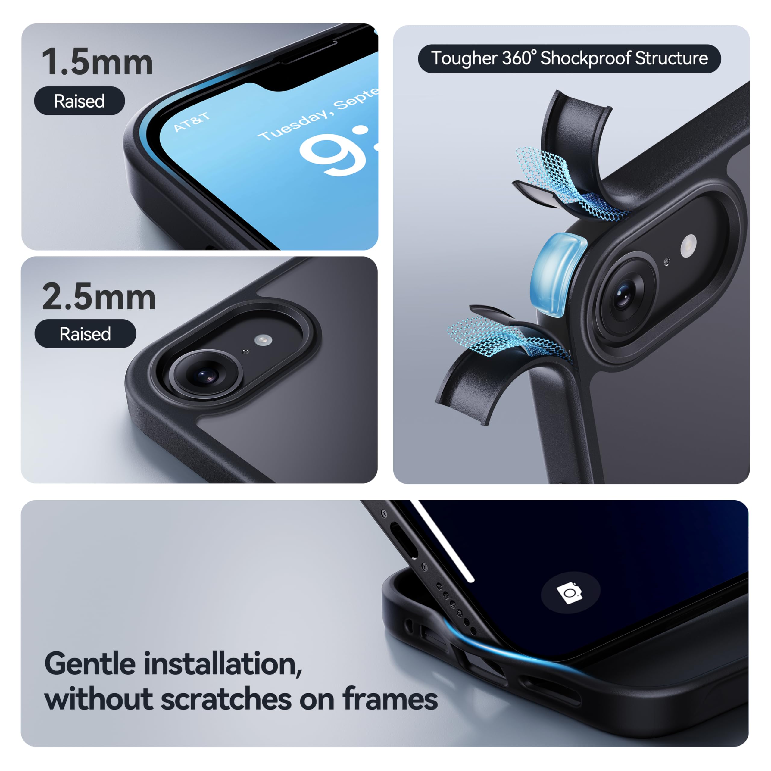 Foto 5 pulgar | Funda Casekoo Para Iphone 16e, Mate, A Prueba De Golpes, Negra - Venta Internacional.
