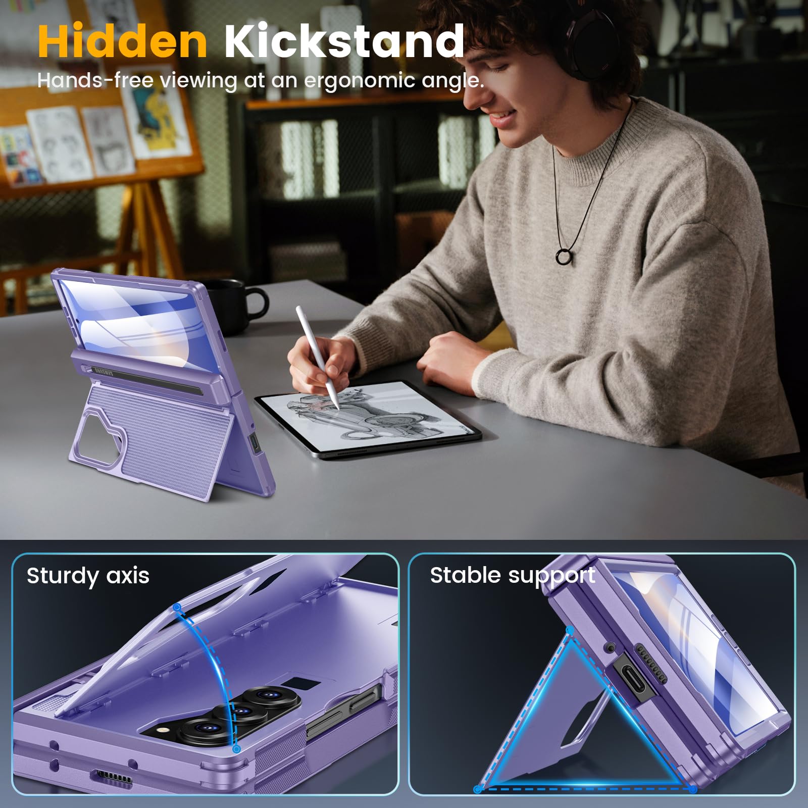 Foto 2 | Funda Caka Para Samsung Galaxy Z Fold 6 Con Soporte Para Bolígrafos, Color Morado - Venta Internacional.