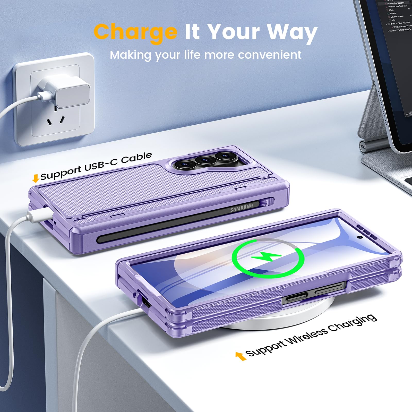 Foto 7 pulgar | Funda Caka Para Samsung Galaxy Z Fold 6 Con Soporte Para Bolígrafos, Color Morado - Venta Internacional.