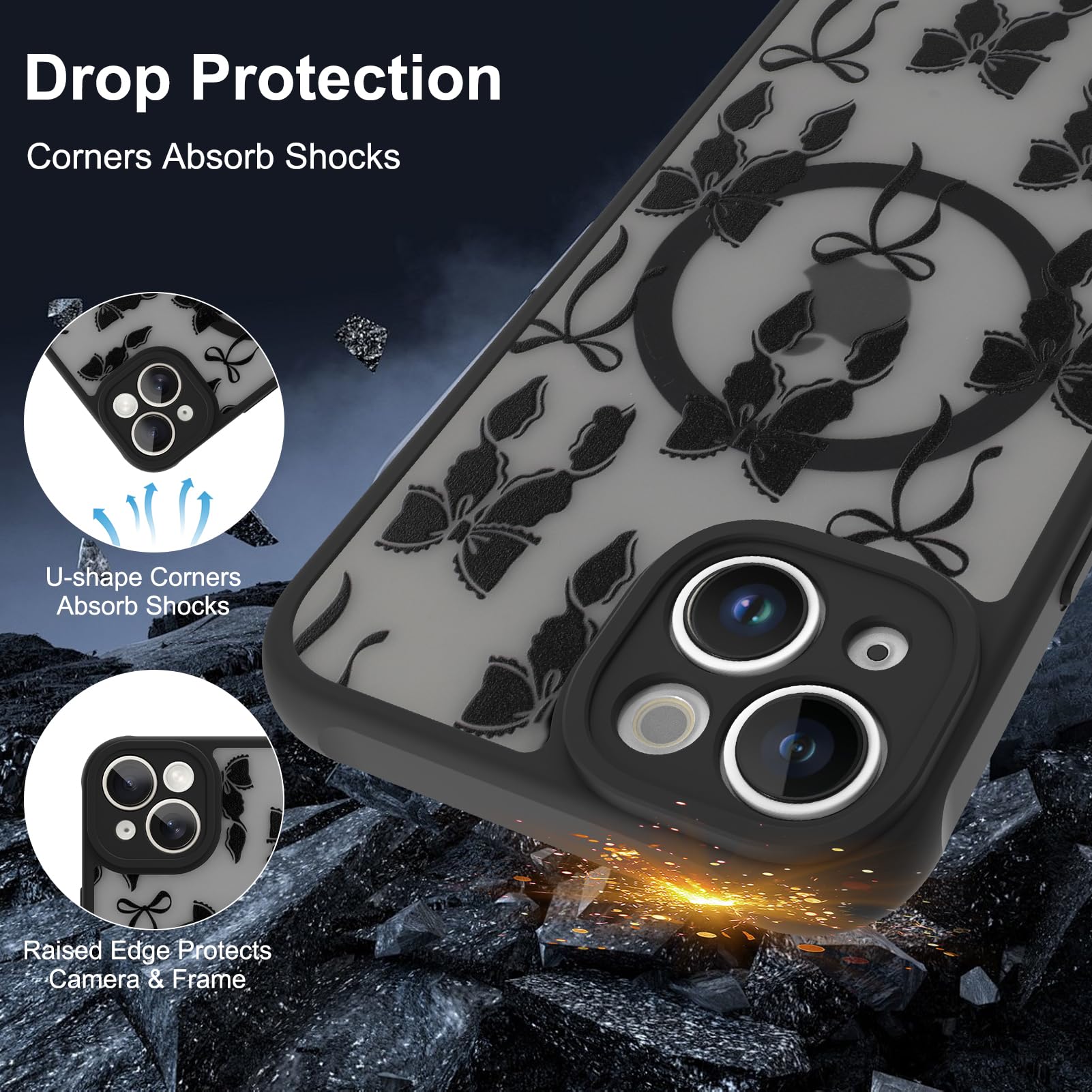 Foto 4 pulgar | Funda De Teléfono Aigomara Para Iphone 15 Con Magsafe, Black Bowknot - Venta Internacional.