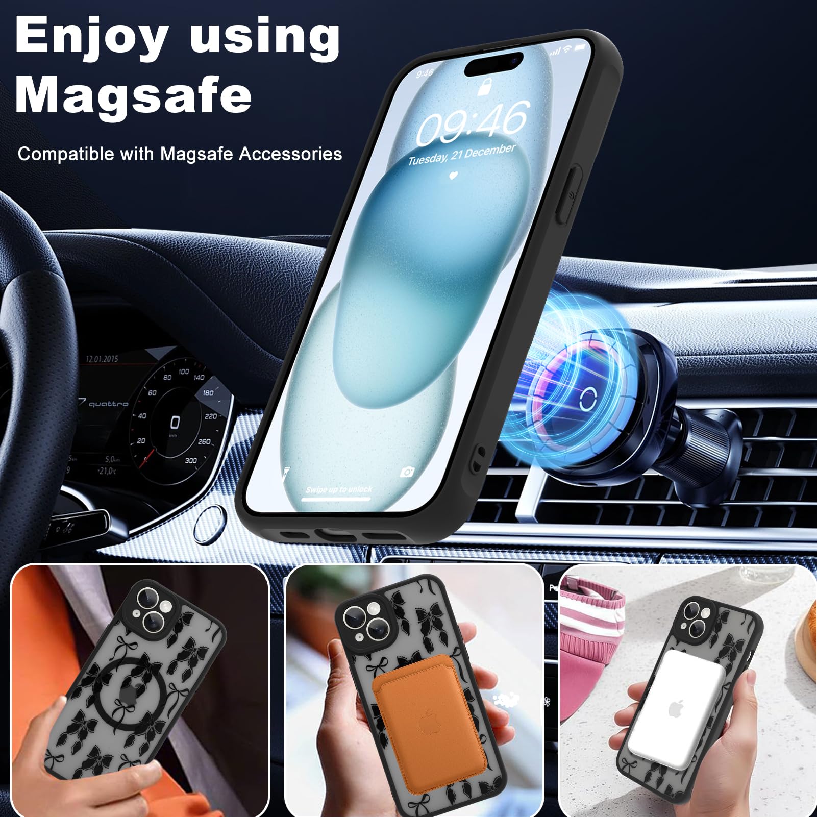 Foto 5 | Funda De Teléfono Aigomara Para Iphone 15 Con Magsafe, Black Bowknot - Venta Internacional.