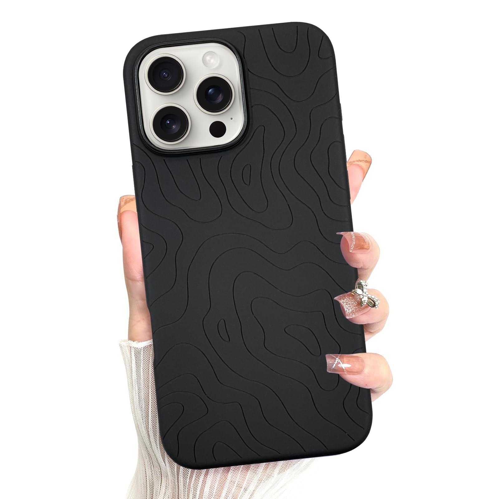 Foto 2 pulgar | Funda De Teléfono Mzelq Para Iphone 16 Pro Silicone Wave Ripple Black - Venta Internacional.