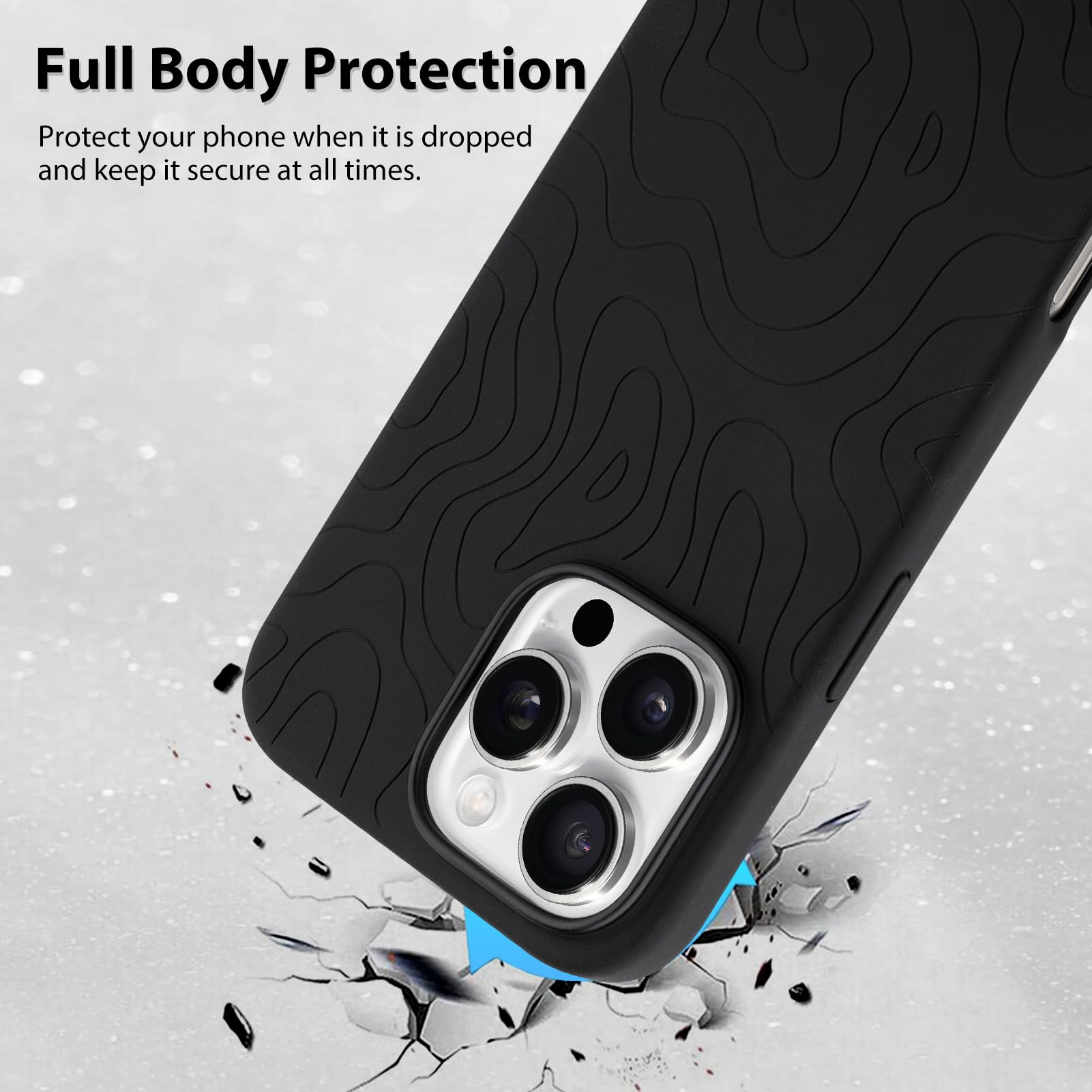 Foto 3 pulgar | Funda De Teléfono Mzelq Para Iphone 16 Pro Silicone Wave Ripple Black - Venta Internacional.
