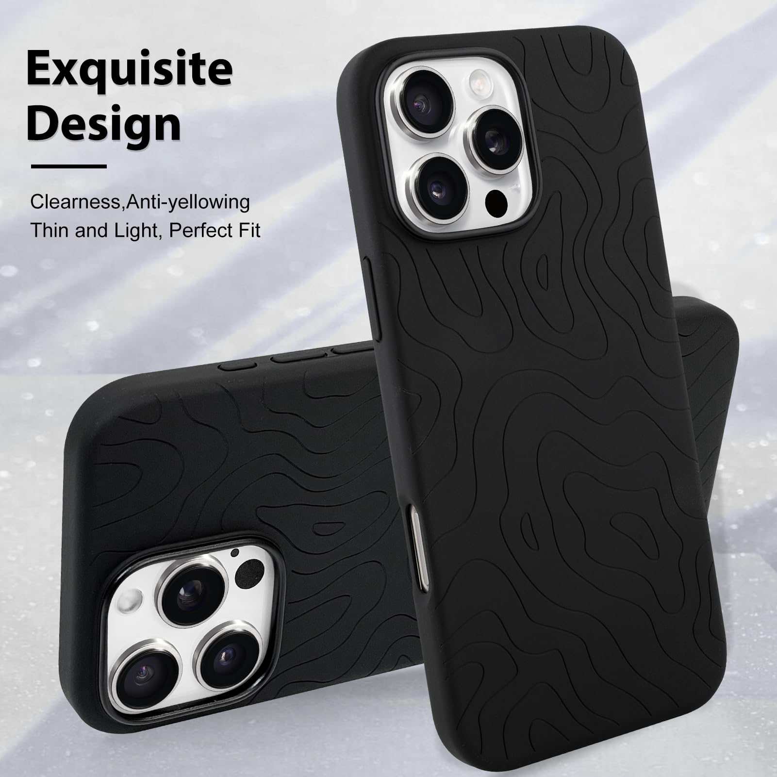 Foto 4 pulgar | Funda De Teléfono Mzelq Para Iphone 16 Pro Silicone Wave Ripple Black - Venta Internacional.