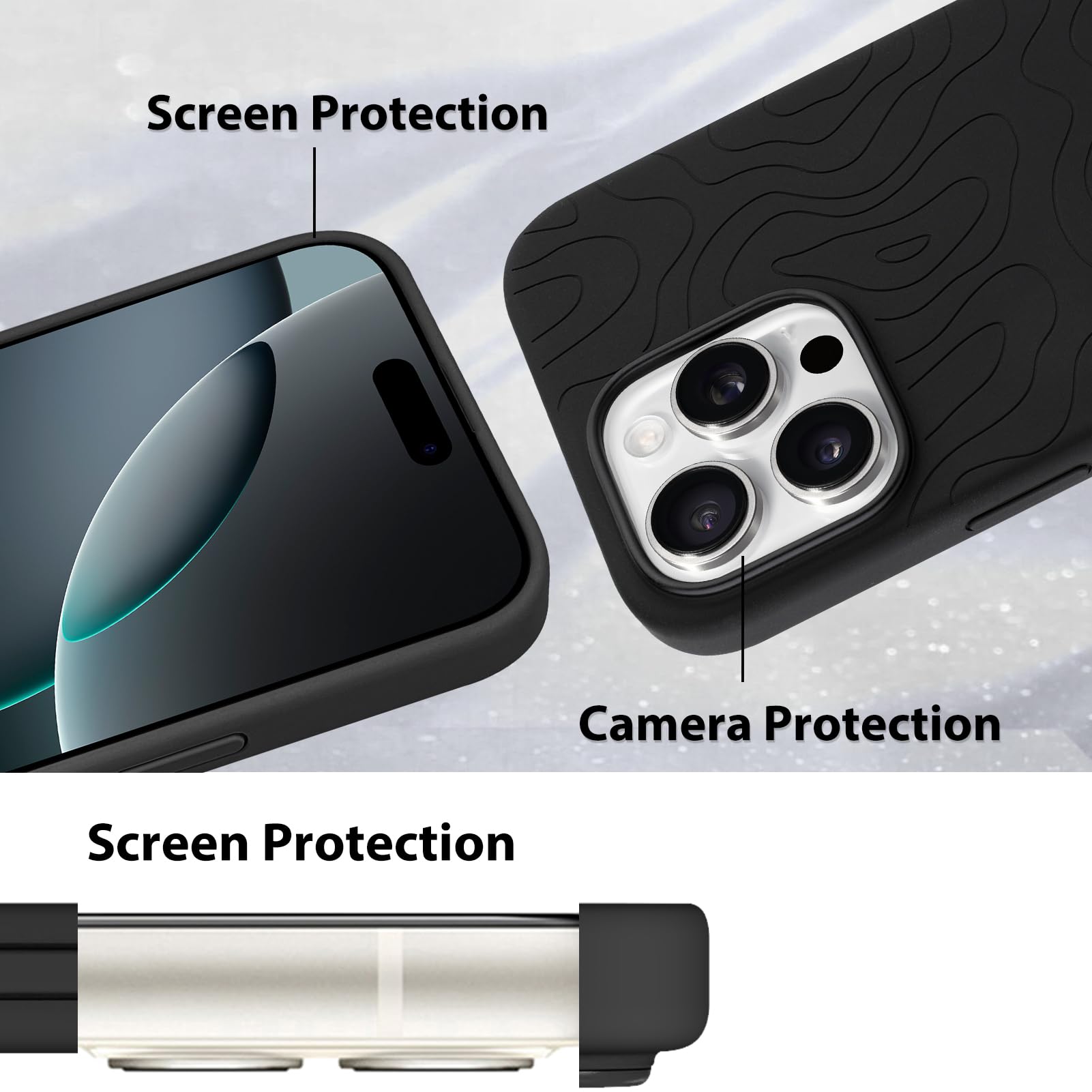 Foto 5 pulgar | Funda De Teléfono Mzelq Para Iphone 16 Pro Silicone Wave Ripple Black - Venta Internacional.