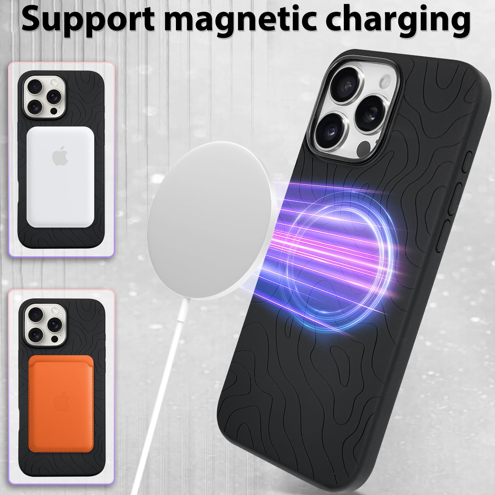 Foto 6 pulgar | Funda De Teléfono Mzelq Para Iphone 16 Pro Silicone Wave Ripple Black - Venta Internacional.