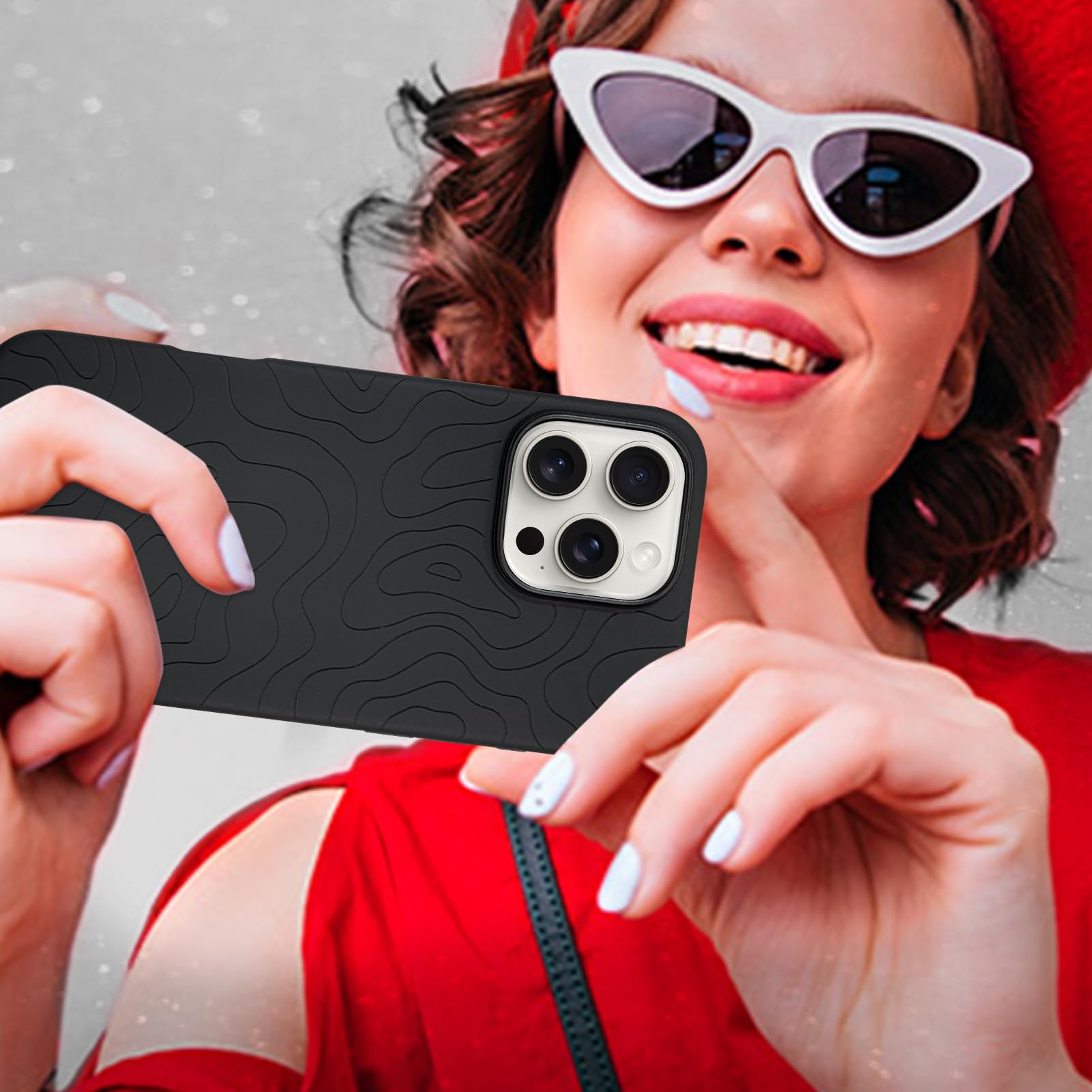 Foto 7 pulgar | Funda De Teléfono Mzelq Para Iphone 16 Pro Silicone Wave Ripple Black - Venta Internacional.