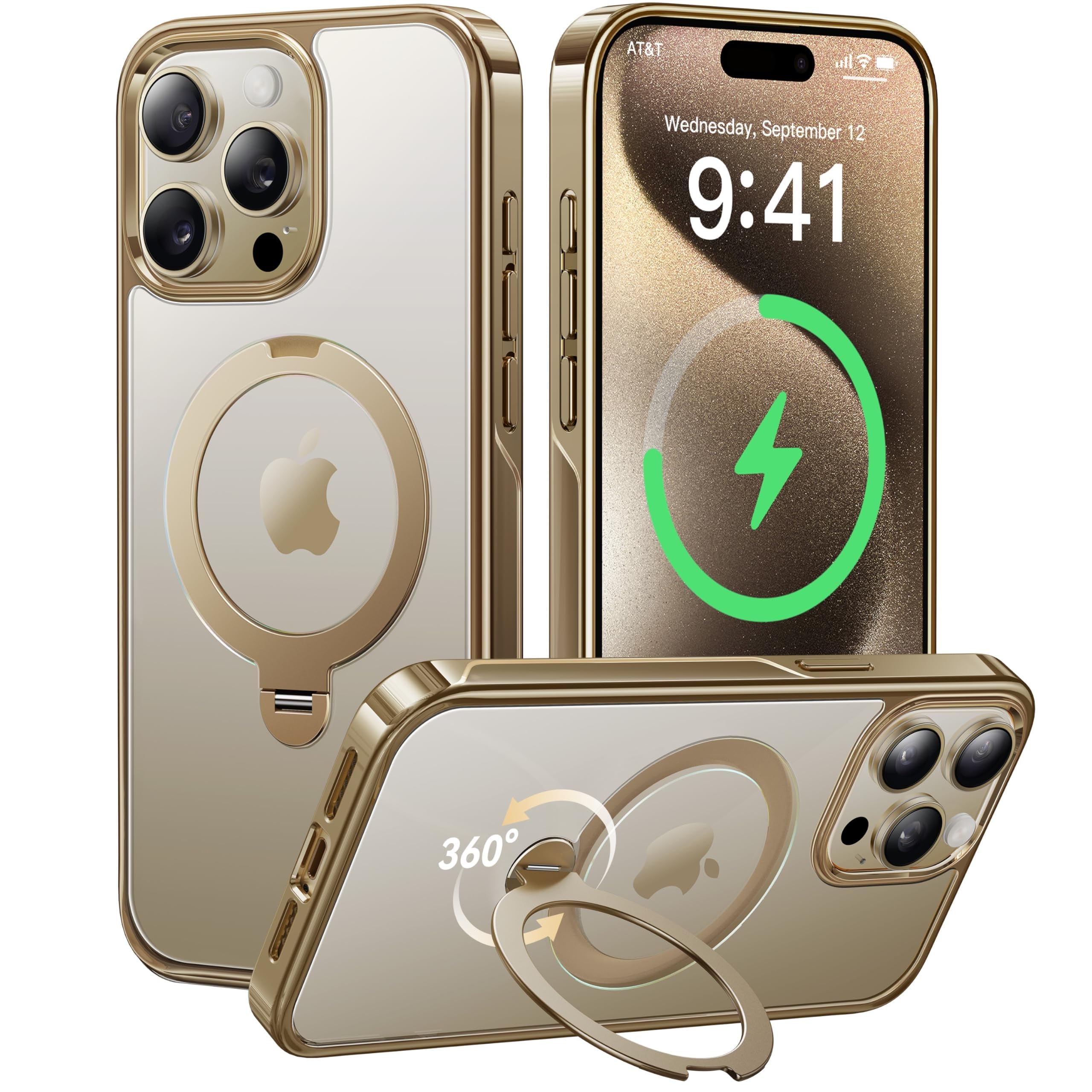 Foto 1 | Funda Casekoo Titanium Con Soporte Magnético Giratorio De 360° Para Iphone 15 Pro De 6.1 Pulgadas, Dorada - Ve