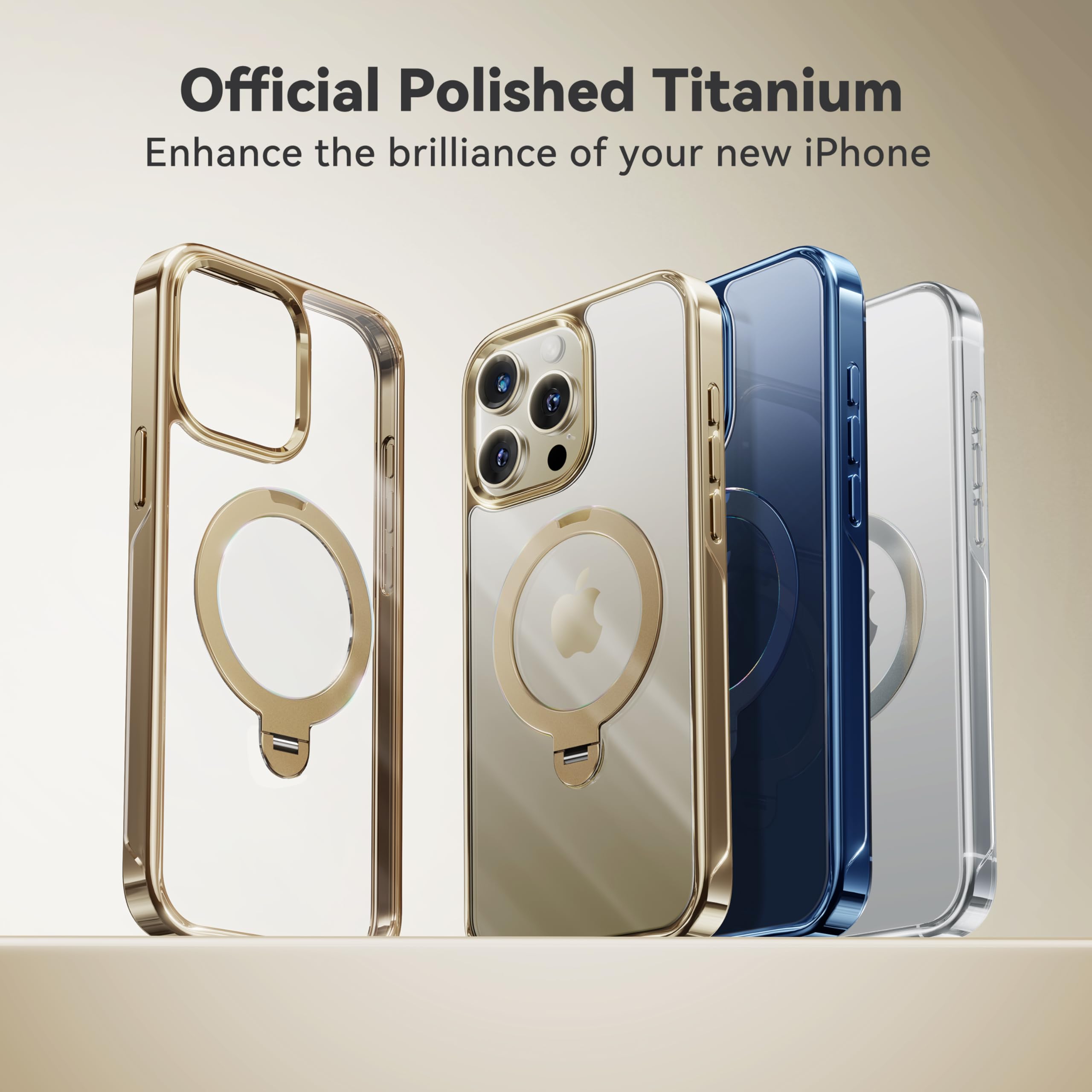 Foto 3 pulgar | Funda Casekoo Titanium Con Soporte Magnético Giratorio De 360° Para Iphone 15 Pro De 6.1 Pulgadas, Dorada - Ve
